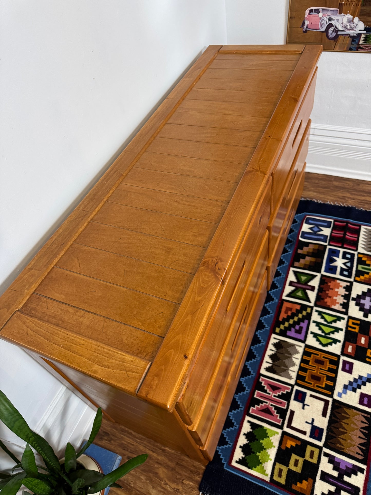Vintage Solid Pine 6 Drawer Credenza