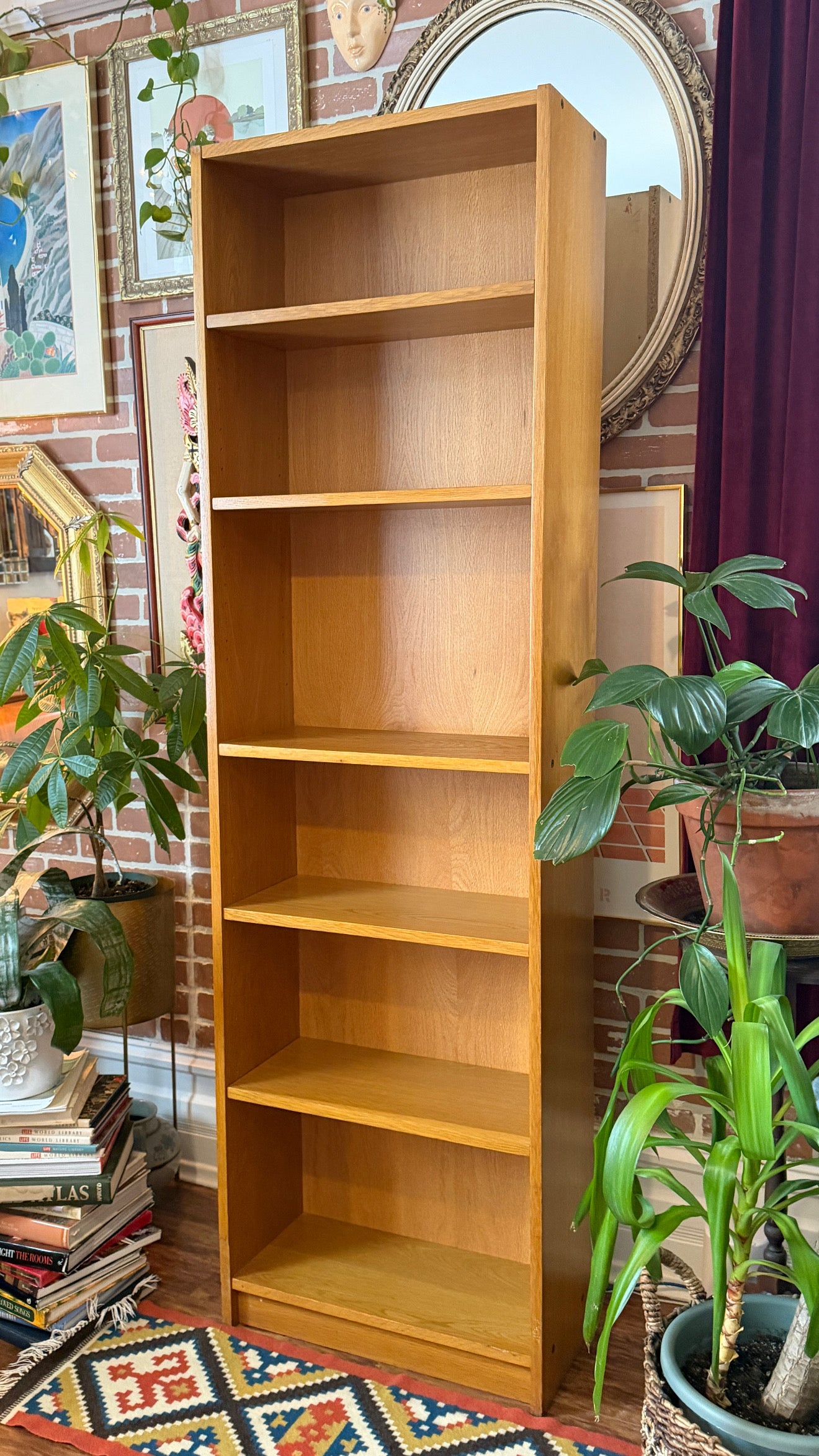 Vintage Red Oak Adjustable Bookshelf