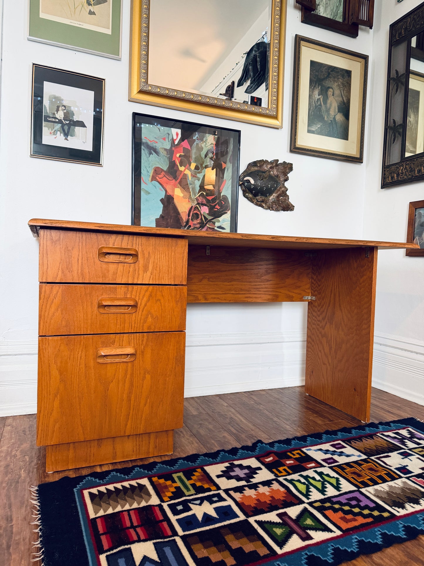 Vintage MCM Oak 3 Drawer Desk