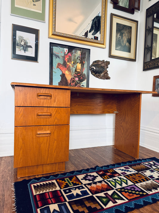 Vintage MCM Oak 3 Drawer Desk