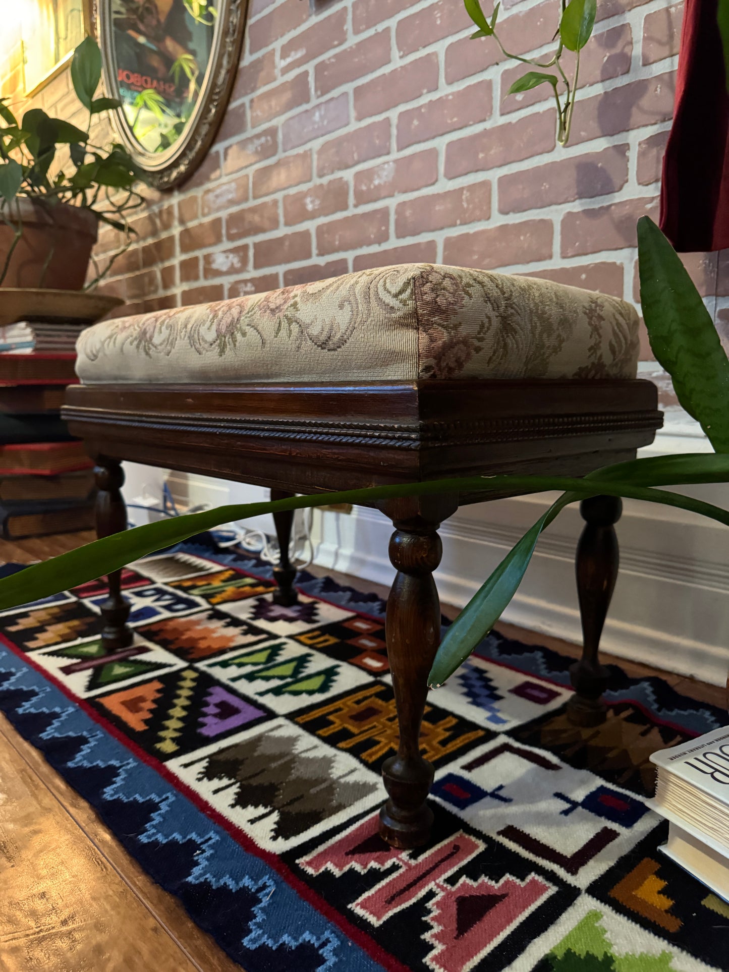 Vintage Dark Solid Oak Ottoman
