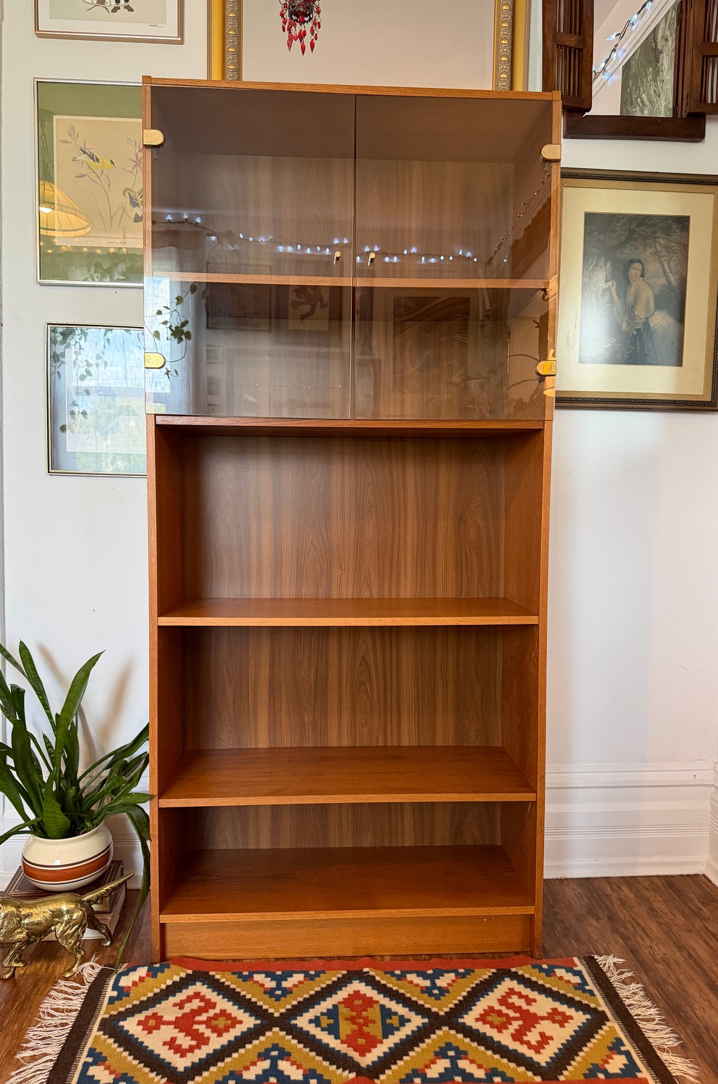 Vintage Danish Teak Bookshelf W/ Glass Doors