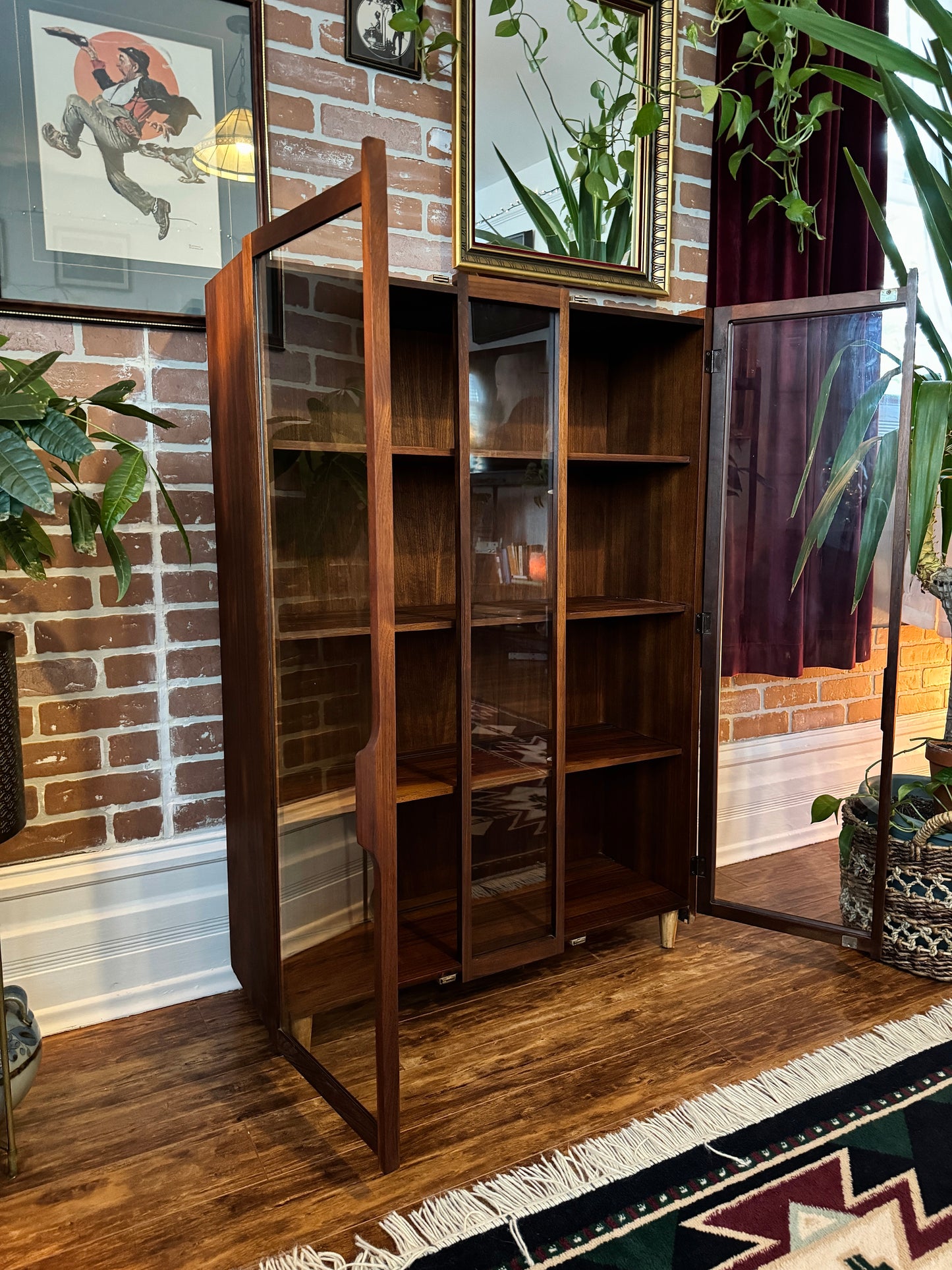 Vintage Walnut Bookcase Cabinet