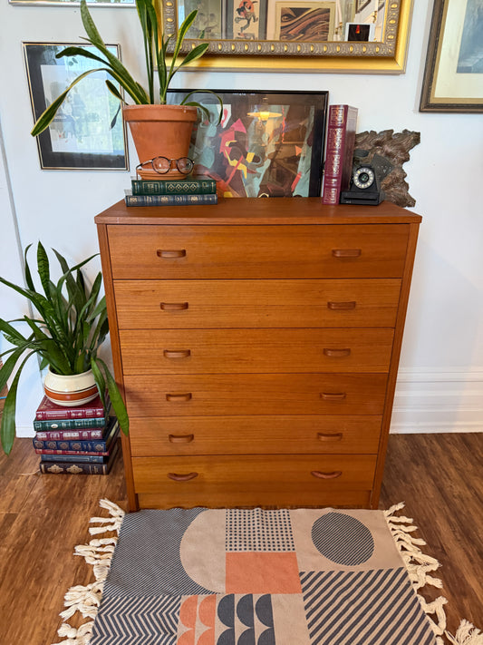 Vintage Teak 6 Drawer Dresser