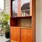 Vintage Teak Display Cabinet with lower sliding doors cupboard and adjustable shelves