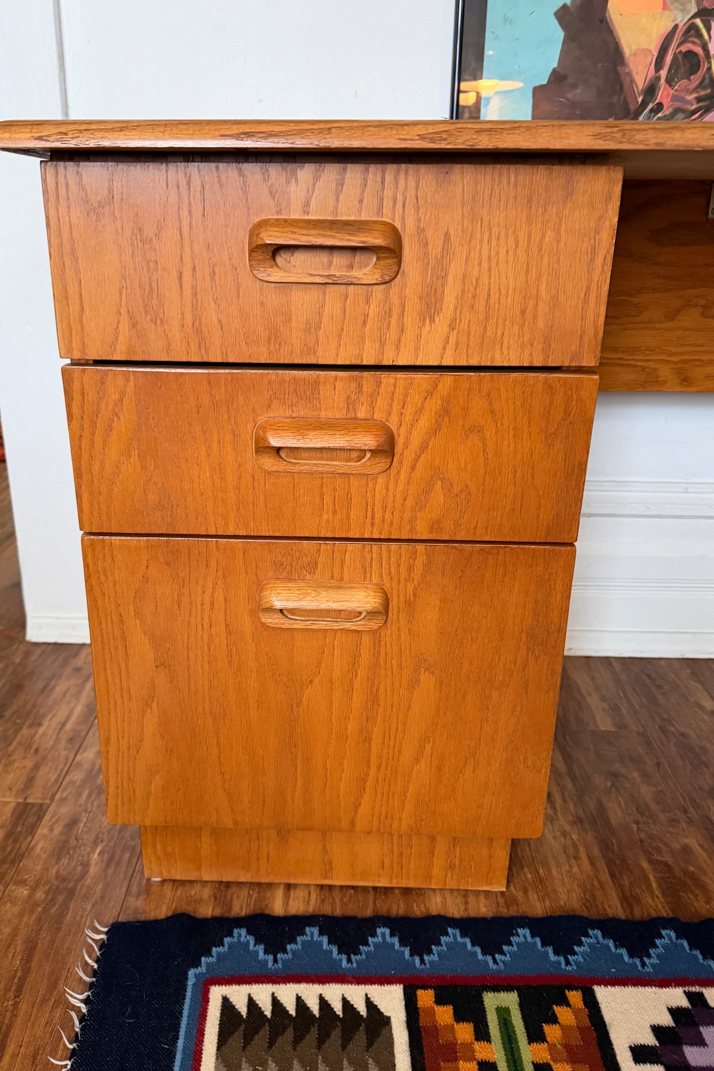 Vintage MCM Oak 3 Drawer Desk