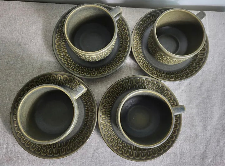Vintage MCM Wedgwood Stoneware Cups & Saucers
