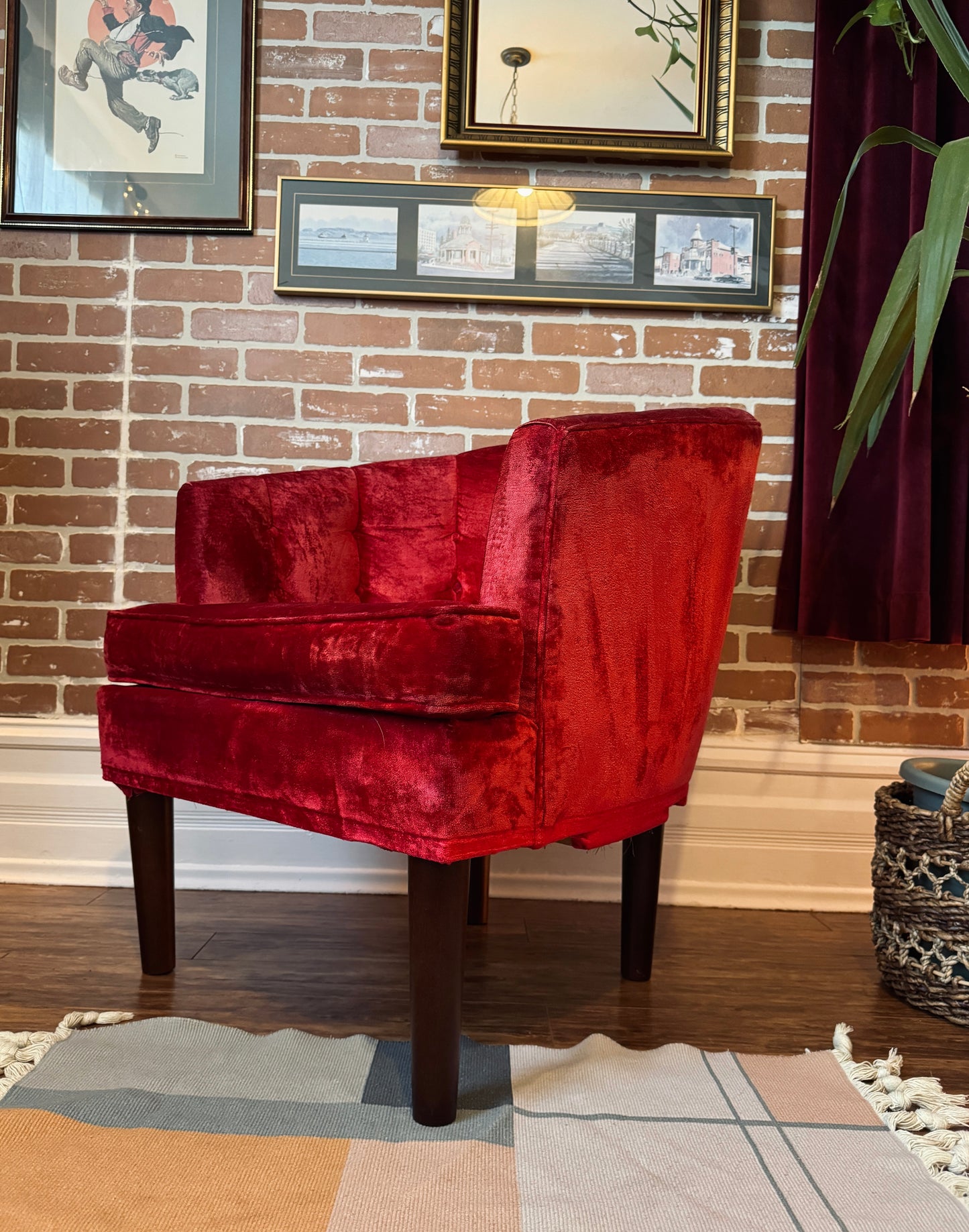 1960s Red Velvet Kroehler Armchairs
