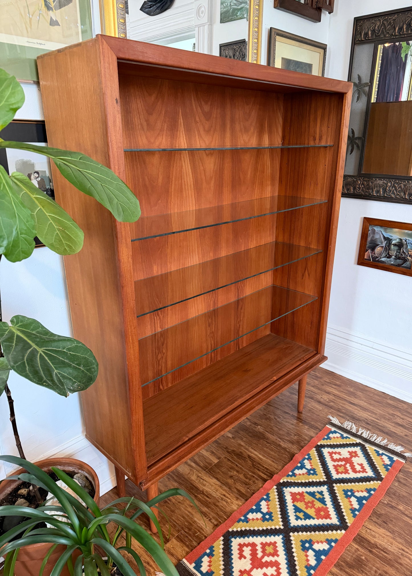 Vintage Teak Bookshelf W/ Glass Shelves