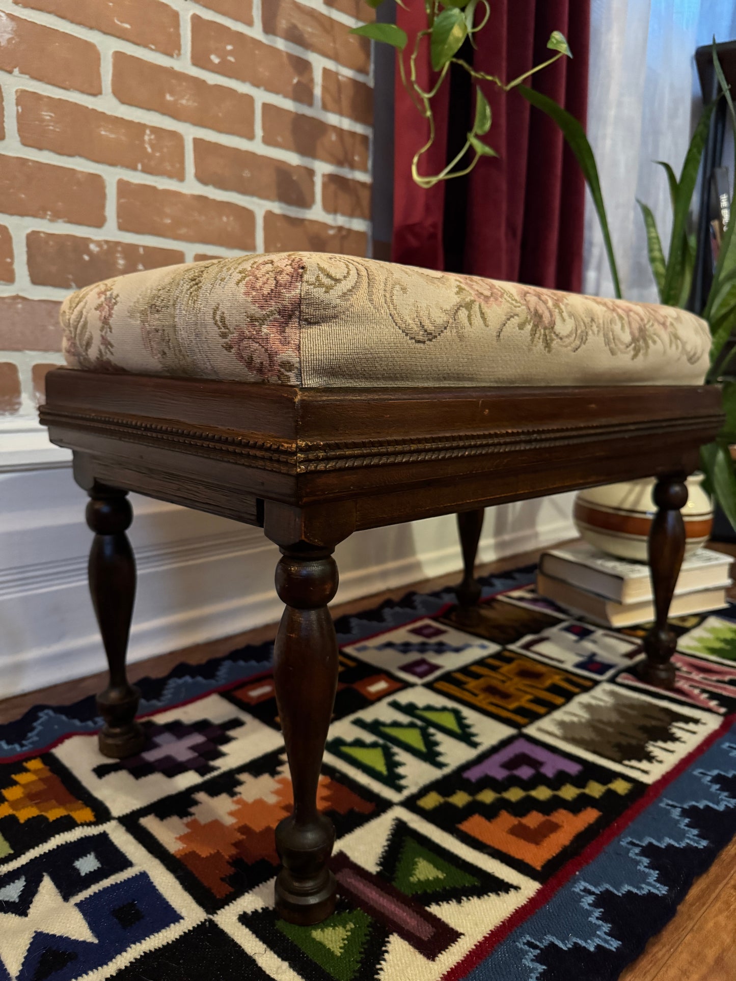 Vintage Dark Solid Oak Ottoman