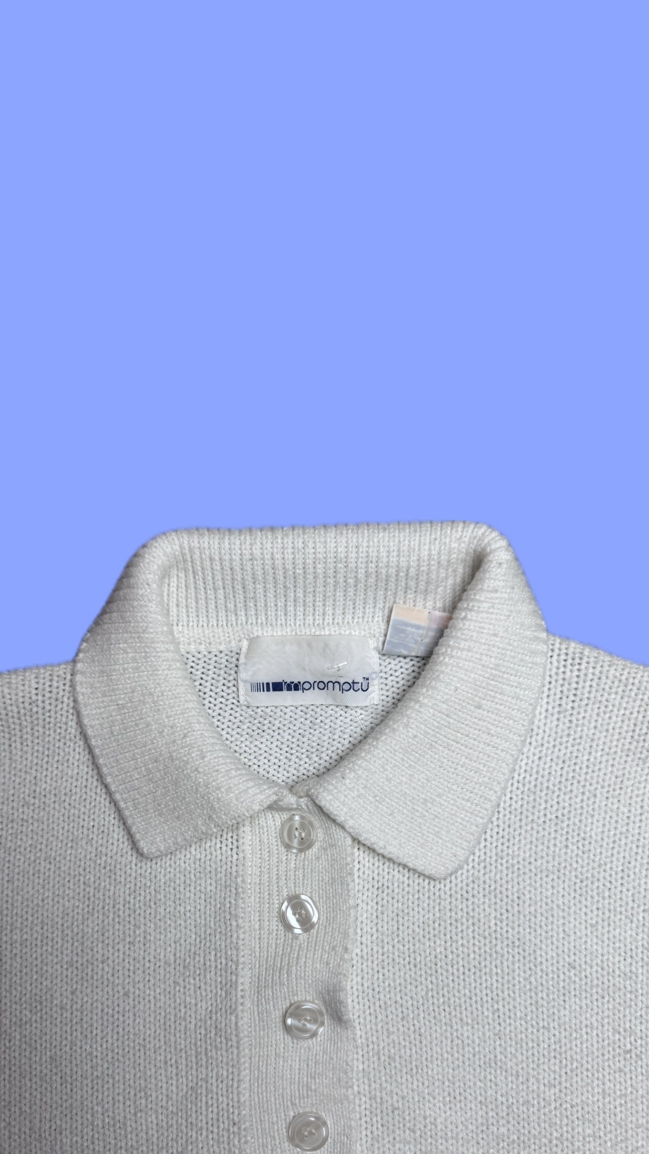 Vintage 80s White Knit Polo Sweater