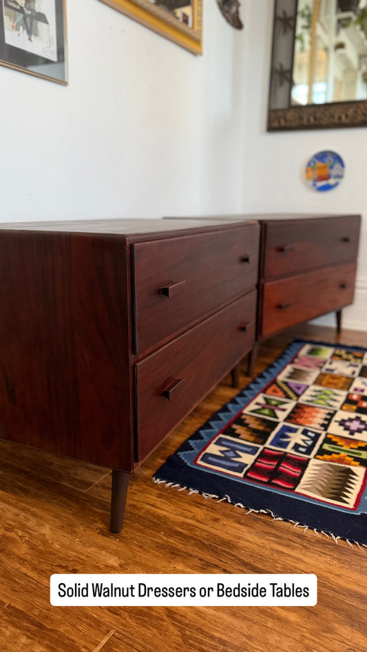 Vintage Restored Solid Walnut Wood Bedside Tables
