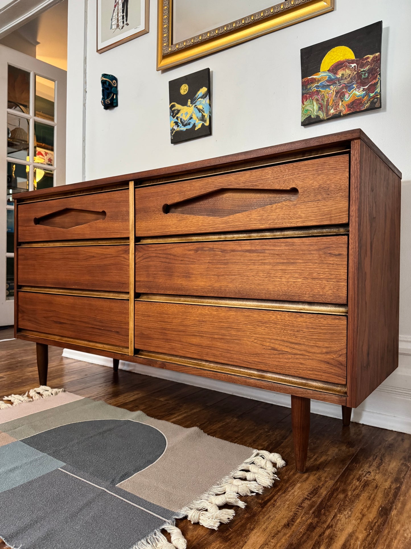 1960s Restored Walnut Dresser Credenza