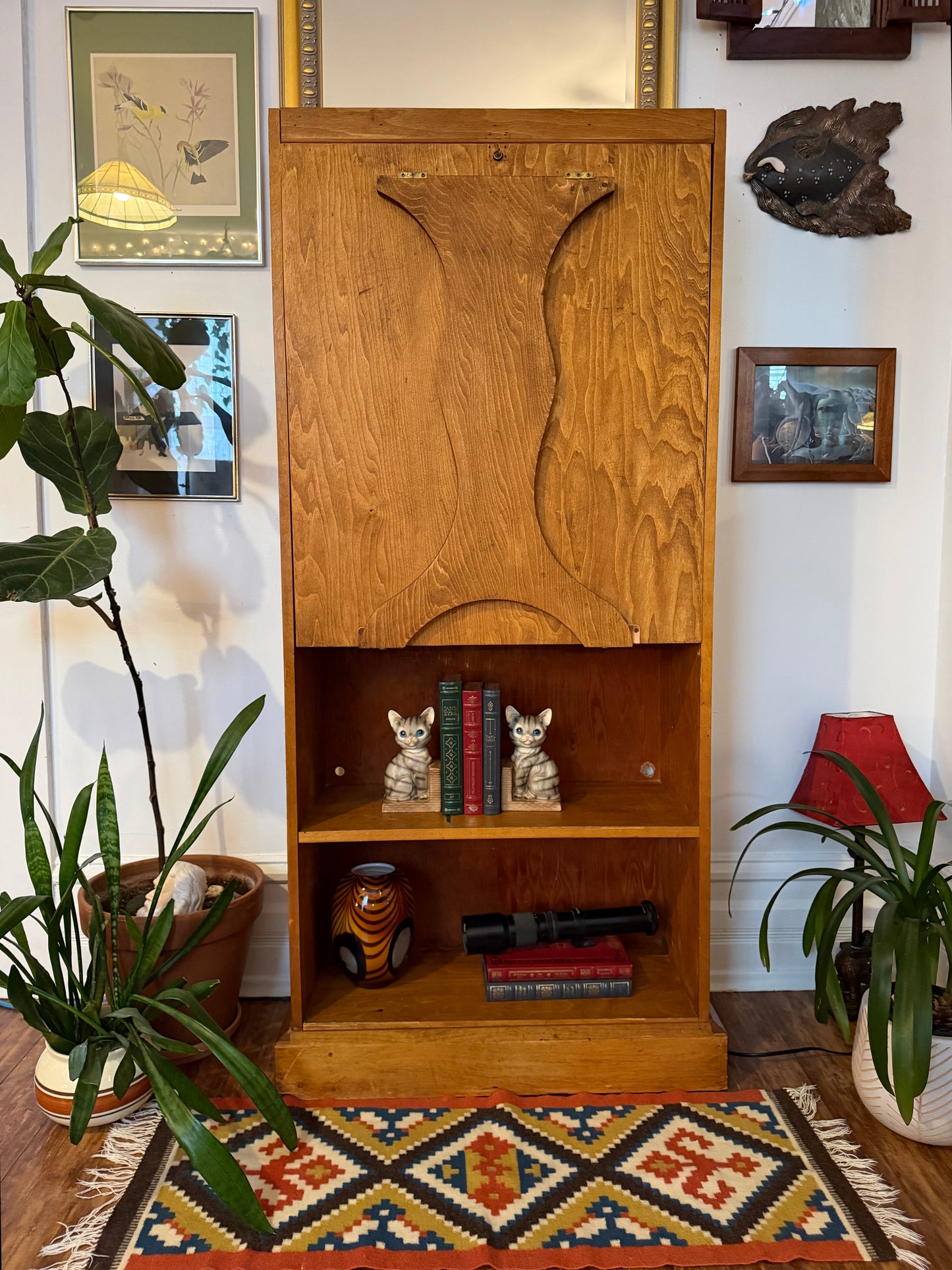 Vintage Solid Wood Bookshelf & Folding Table