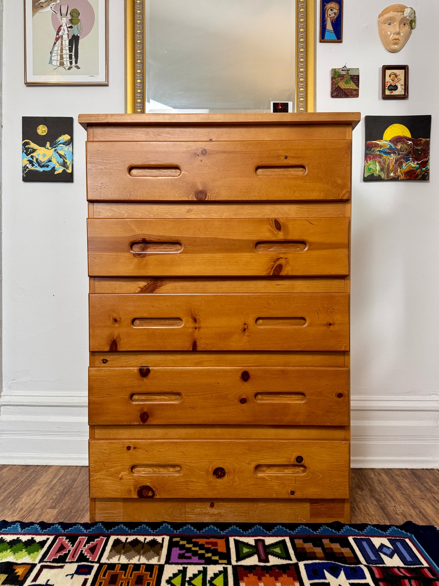 Vintage Solid Pine Wood Dresser