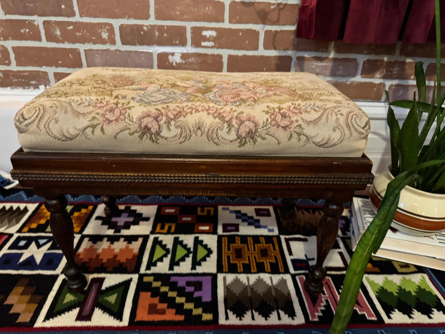 Vintage Dark Solid Oak Ottoman