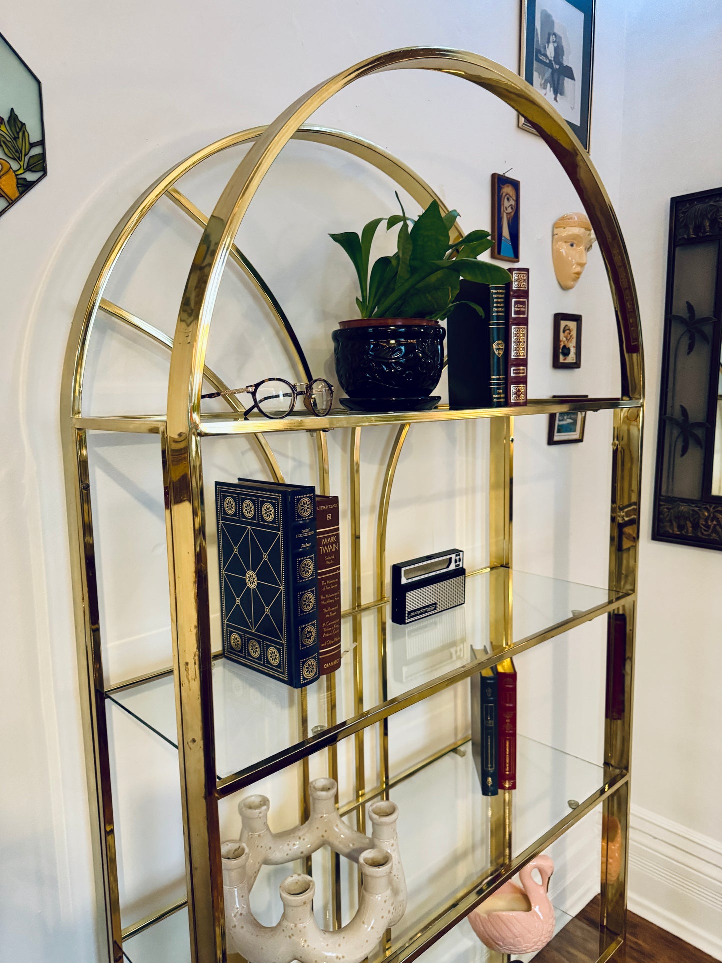 Vintage Arched Brass Etagere Shelf