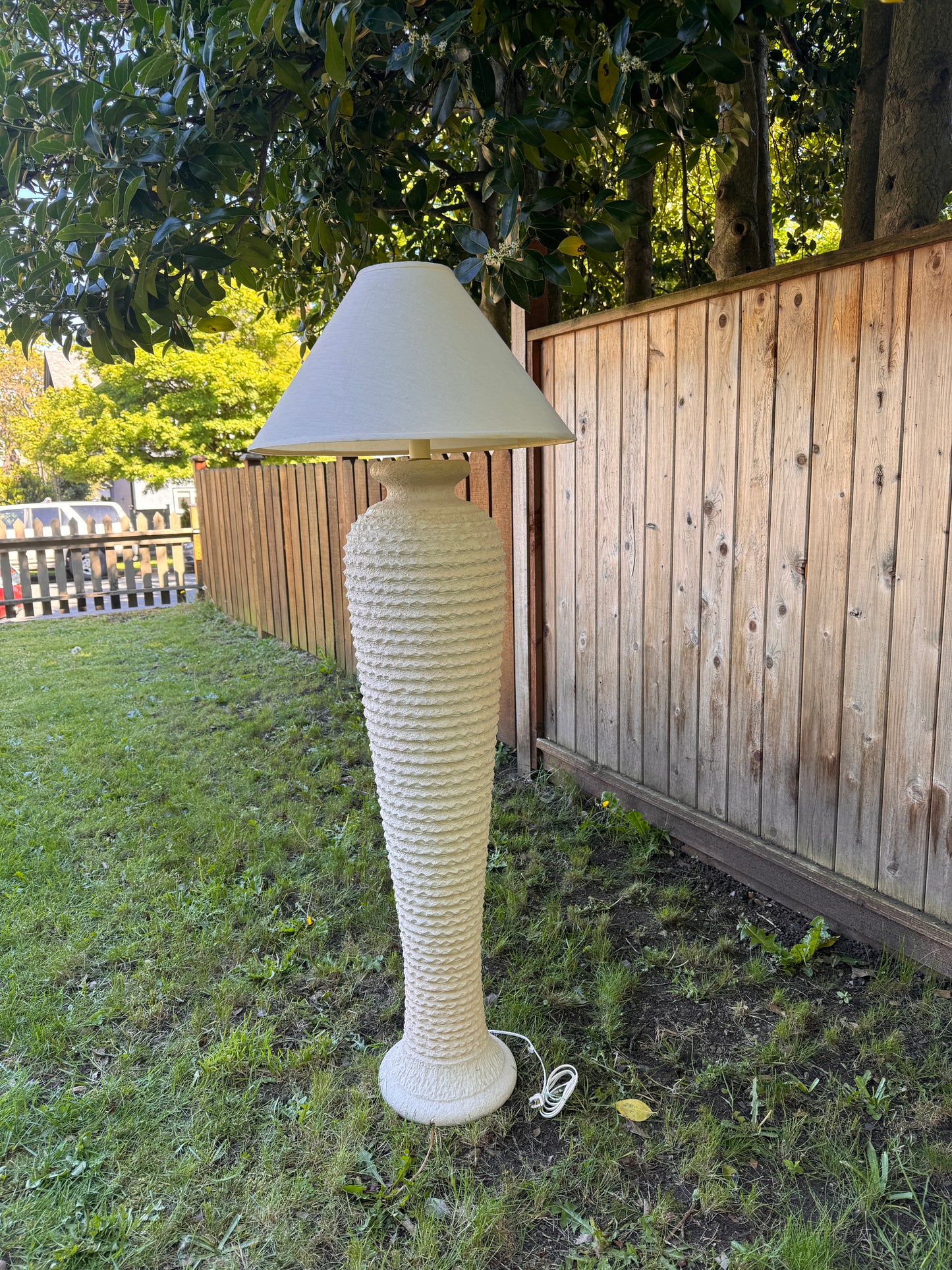 1980s Michael Taylor Style Ribbed Plaster Floor Lamp
