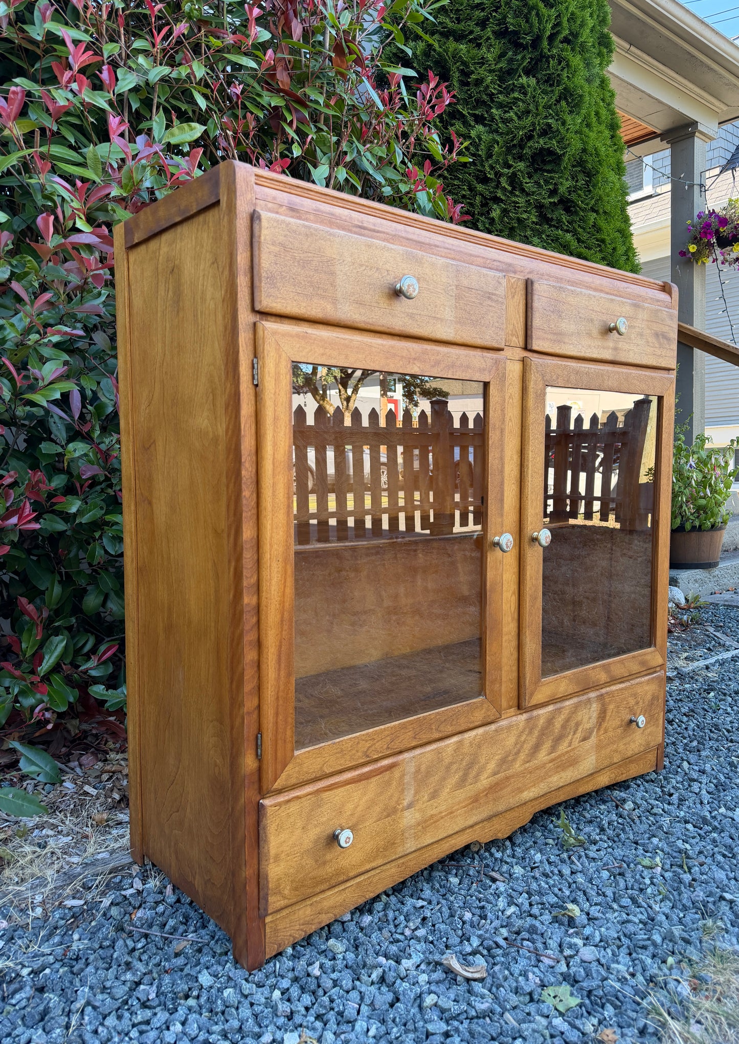 Vintage Wood Glass Door Cabinet