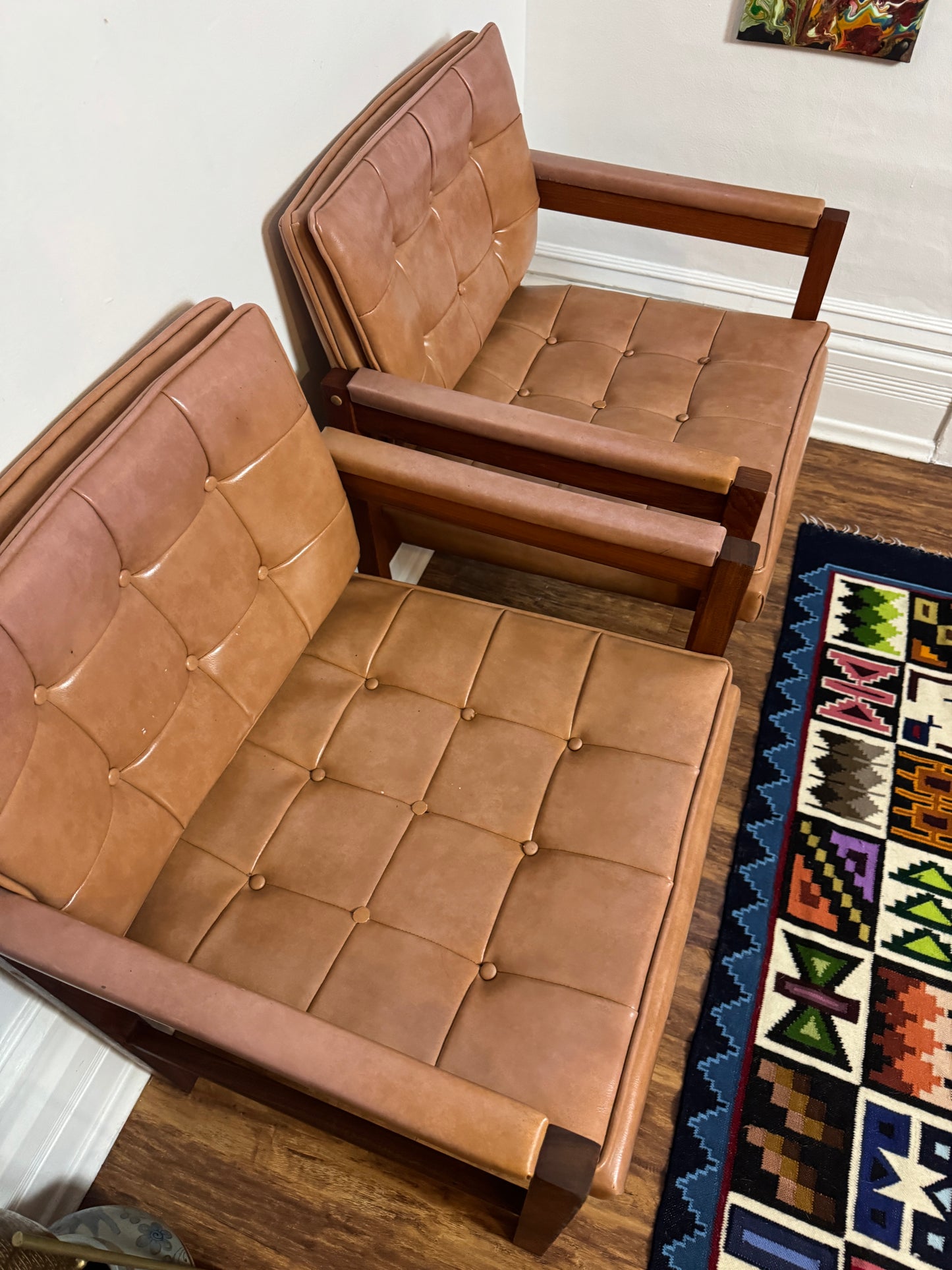 Vintage 60s Walnut Wood Armchairs