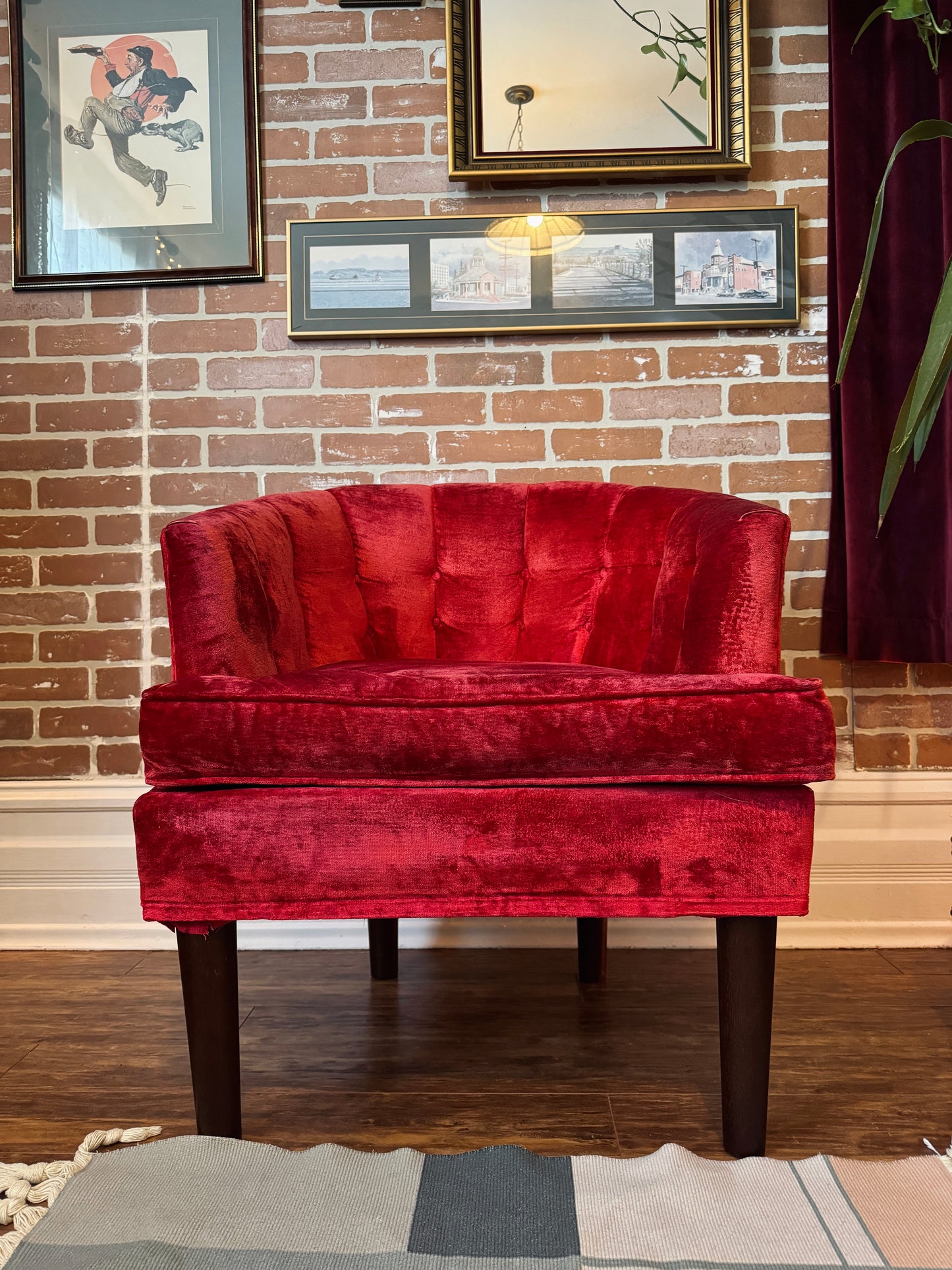 1960s Red Velvet Kroehler Armchairs
