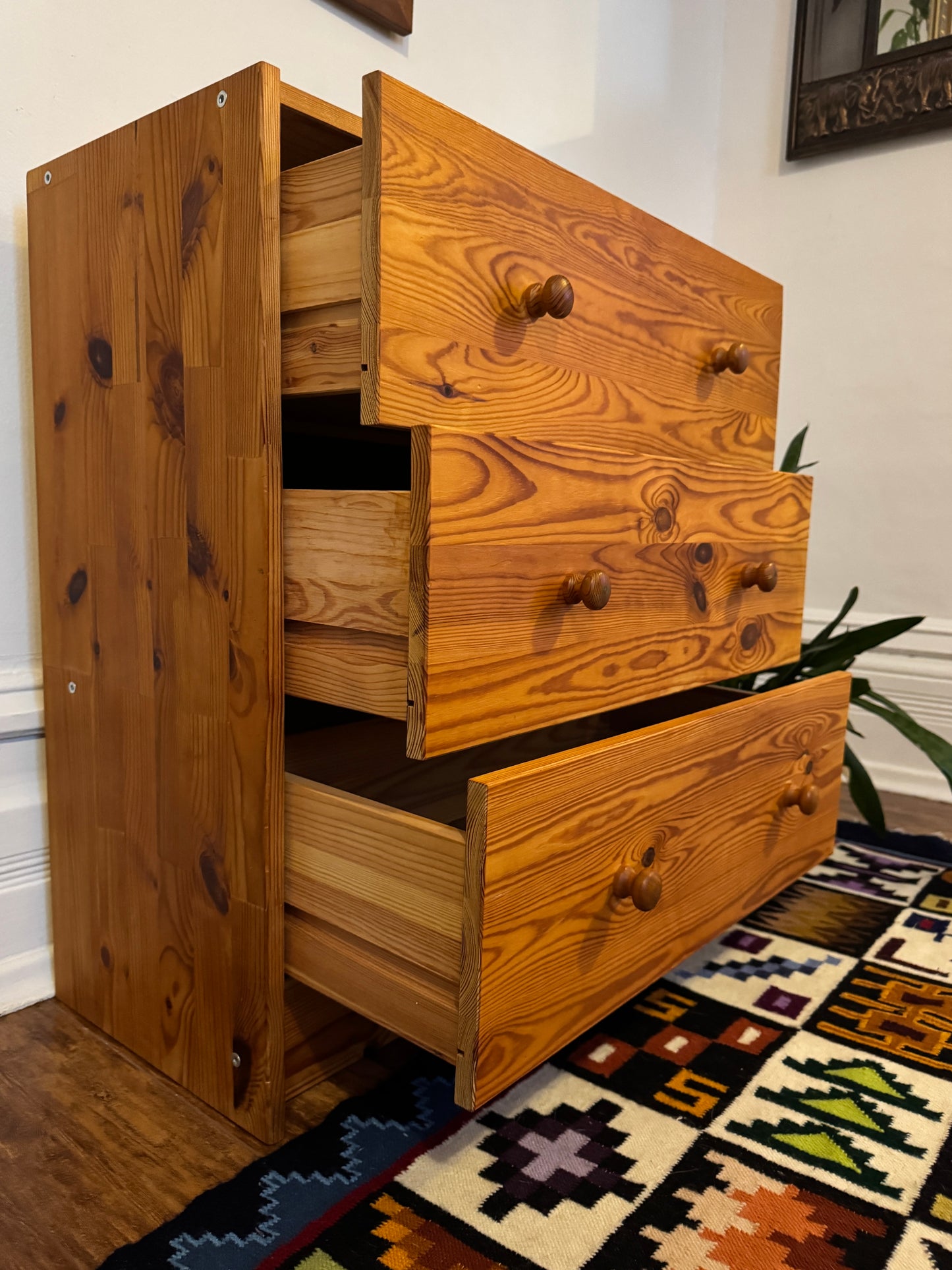 Vintage Solid Pine 3-Drawer Chest / Dresser – Scandinavian Style