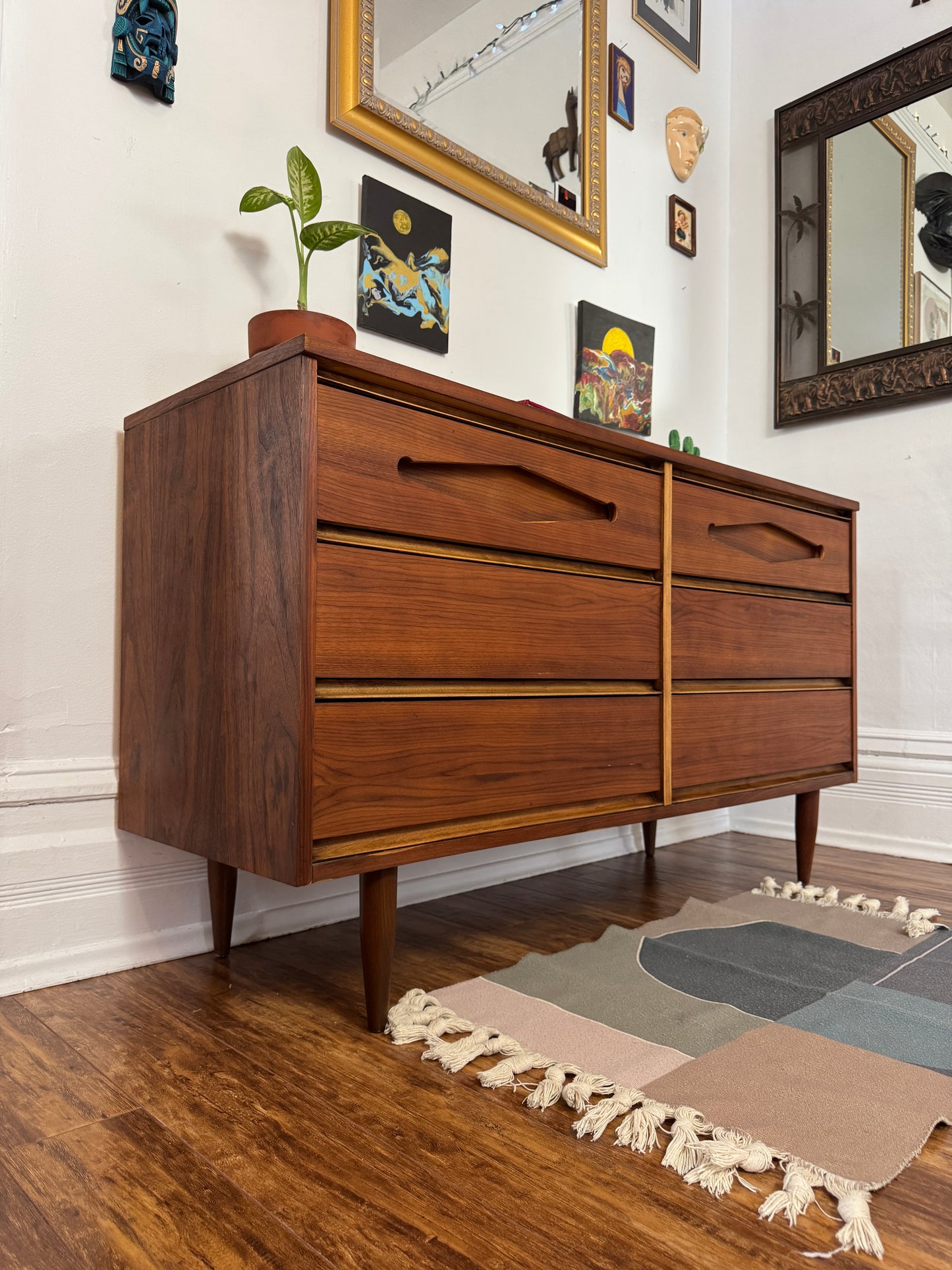 1960s Restored Walnut Dresser Credenza