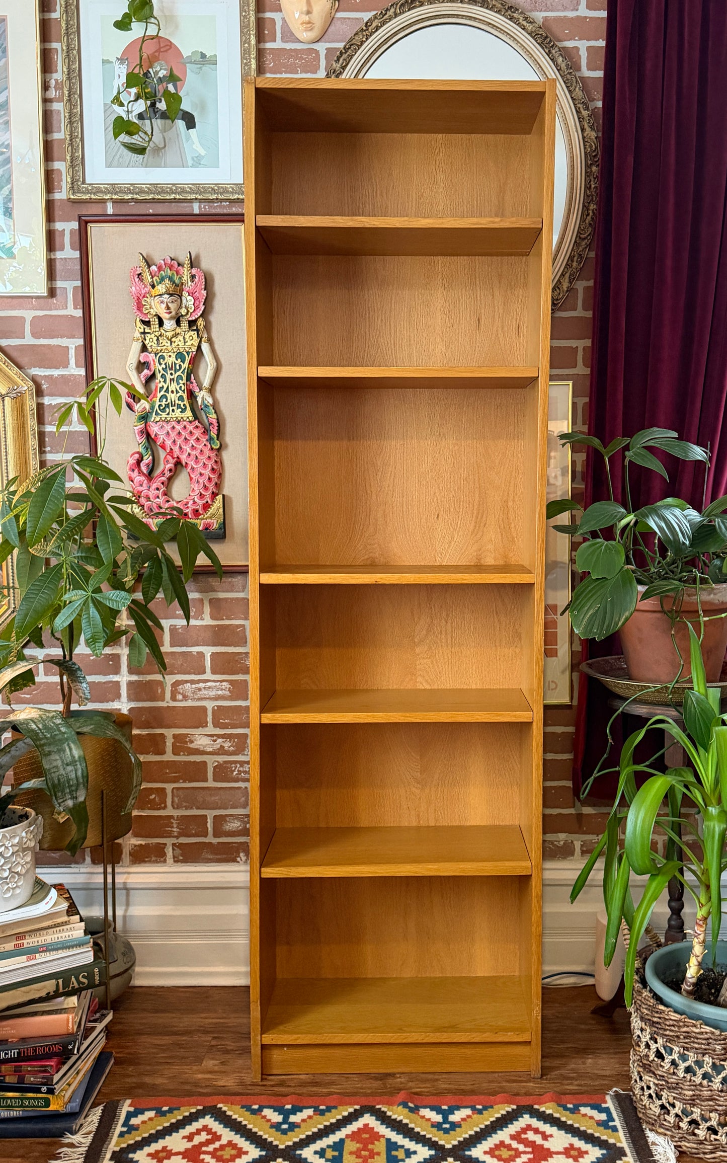 Vintage Red Oak Adjustable Bookshelf