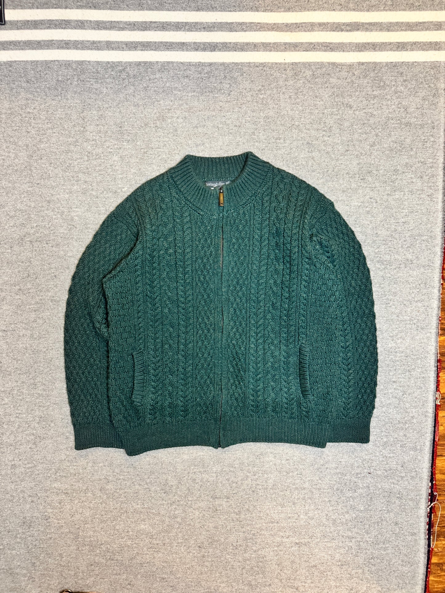 Green Irish Wool Fisherman Cardigan