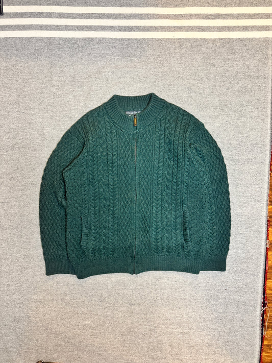 Green Irish Wool Fisherman Cardigan