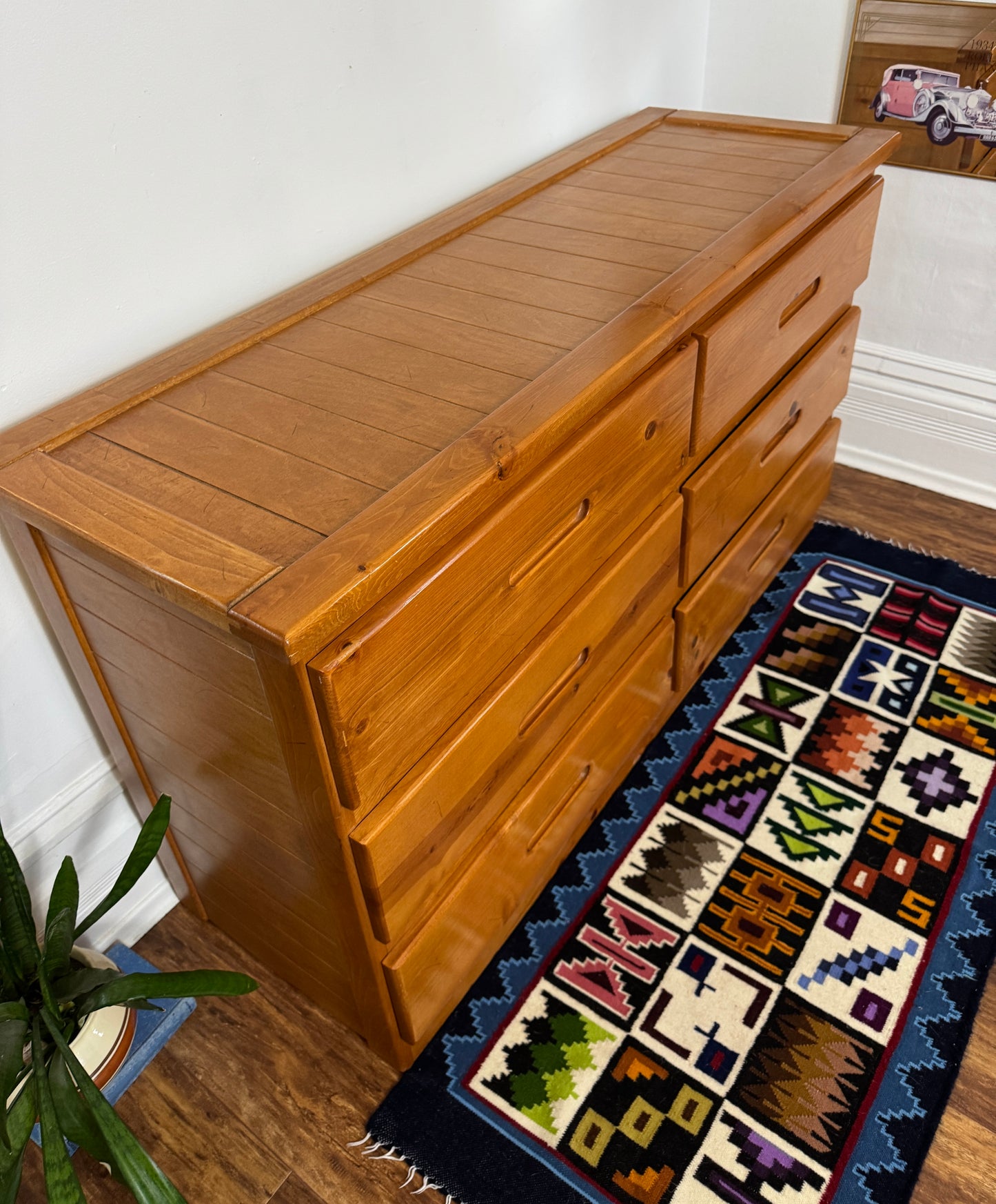 Vintage Solid Pine 6 Drawer Credenza