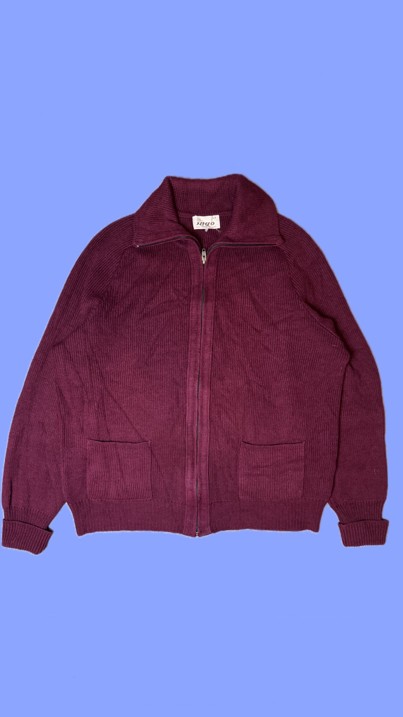 Vintage 70s Ingo Burgundy Wool Zip Cardigan
