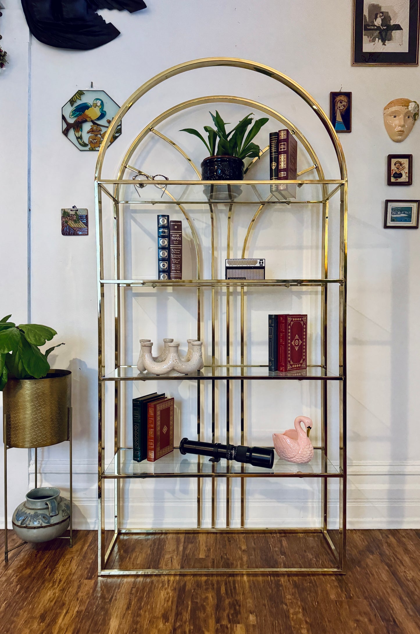Vintage Arched Brass Etagere Shelf