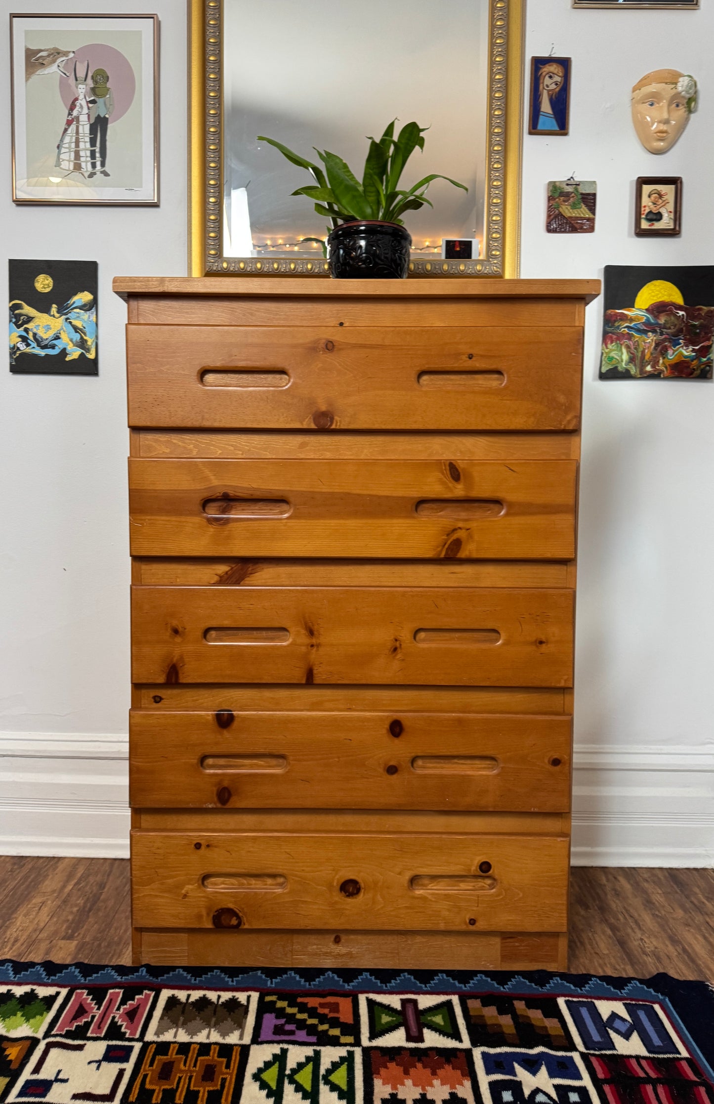 Vintage Solid Pine Wood Dresser