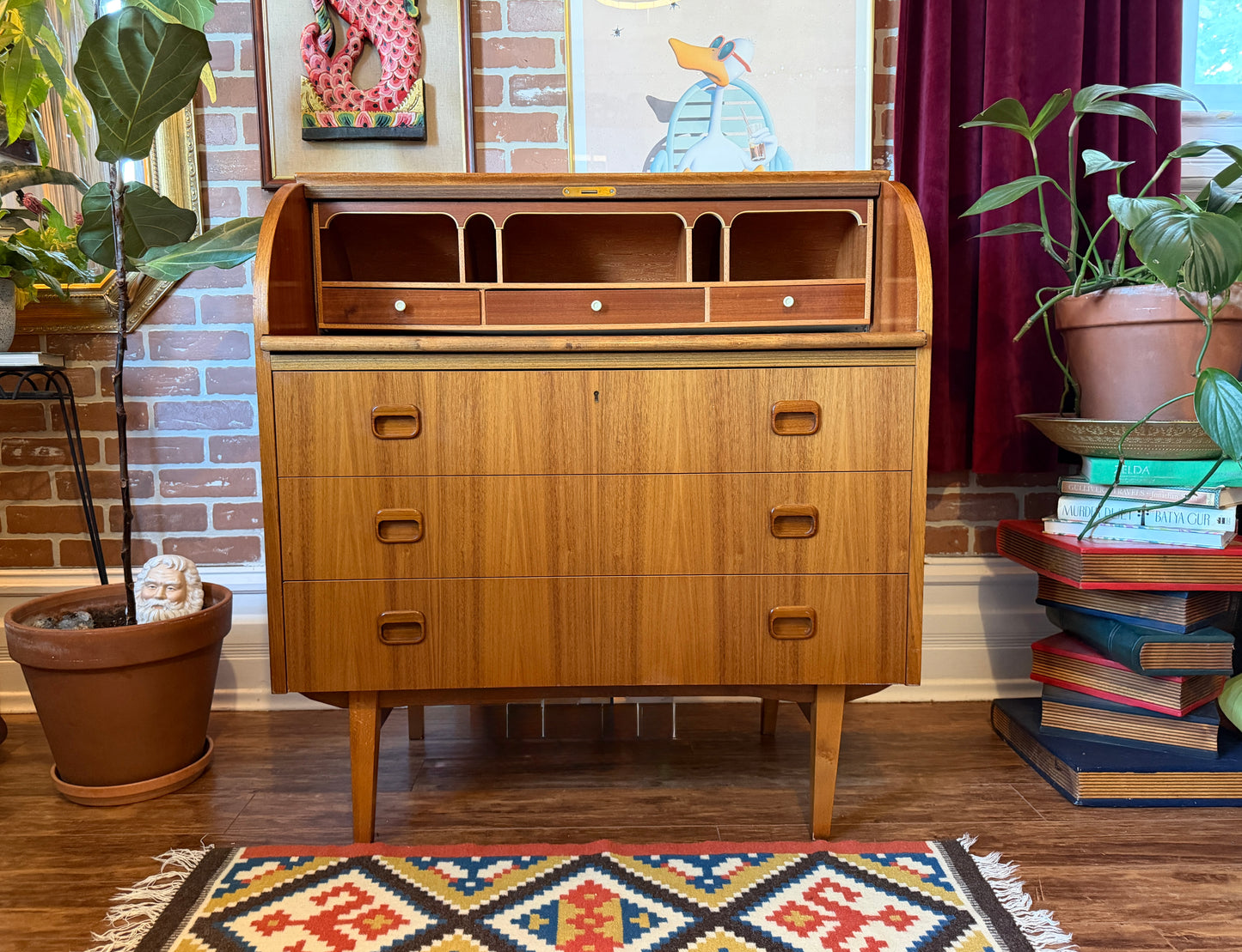 Vintage Swedish Teak Roll Top Desk