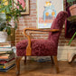 Vintage 1930s Burgundy Velvet & Walnut Wood Armchair