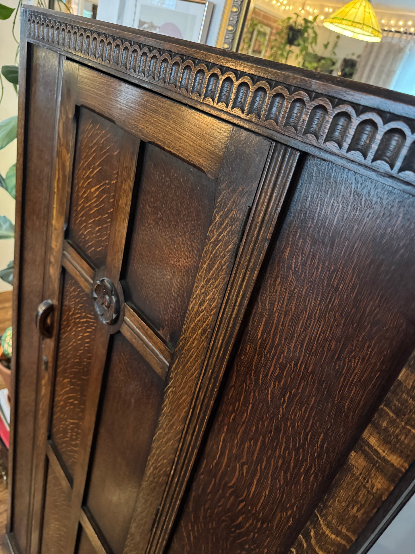 Vintage Arts & Crafts Solid Oak Armoire