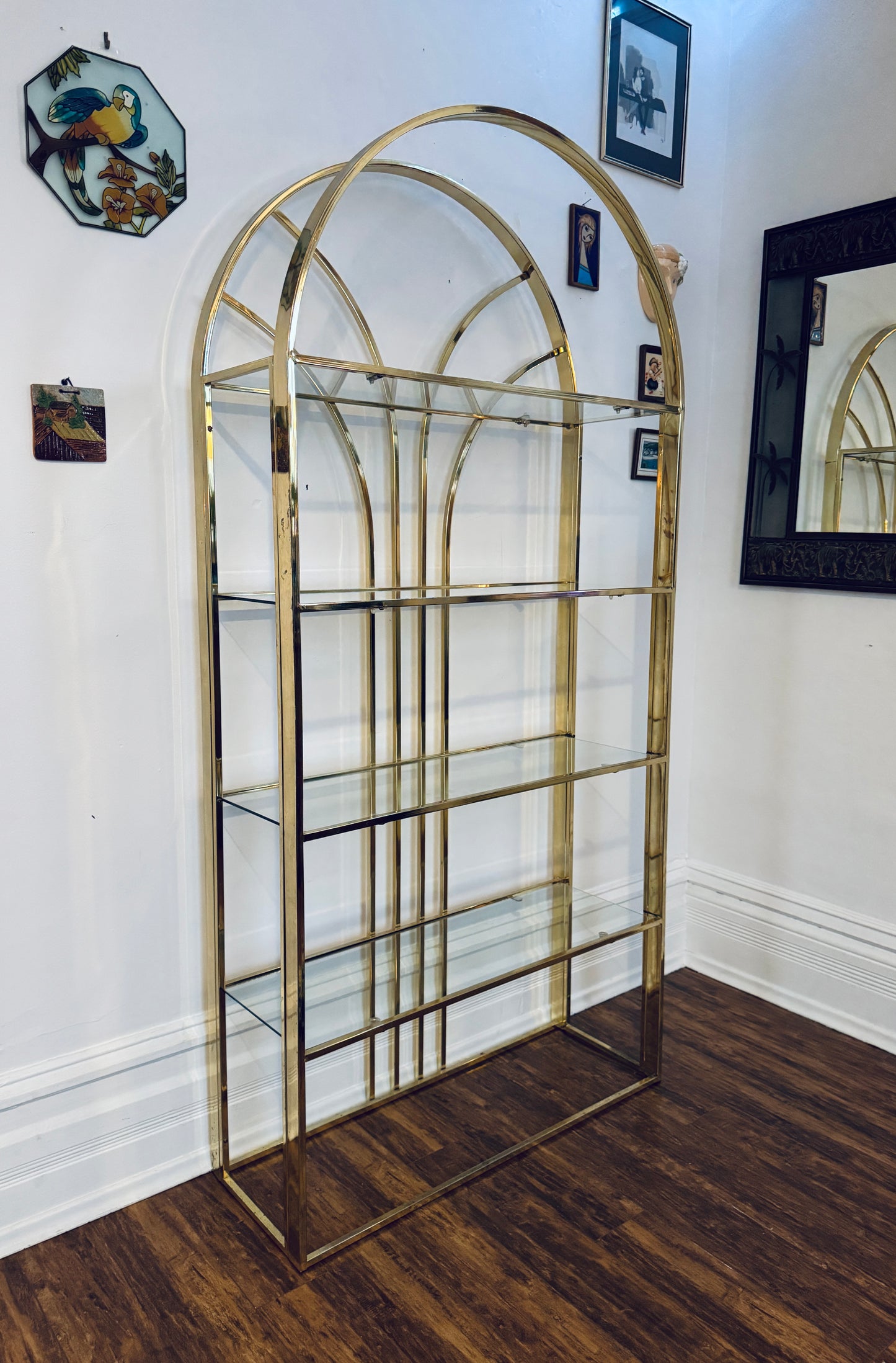 Vintage Arched Brass Etagere Shelf