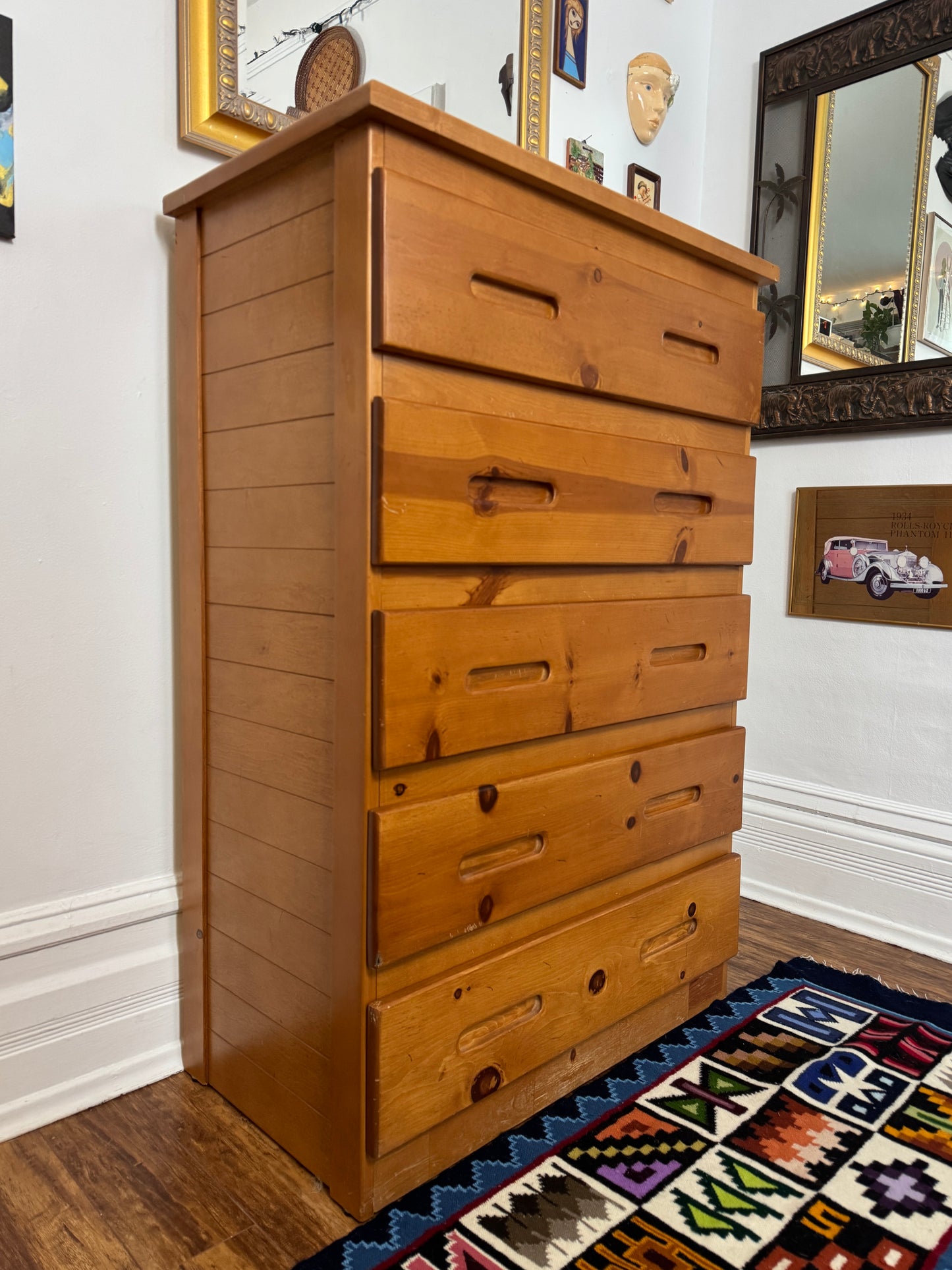 Vintage Solid Pine Wood Dresser