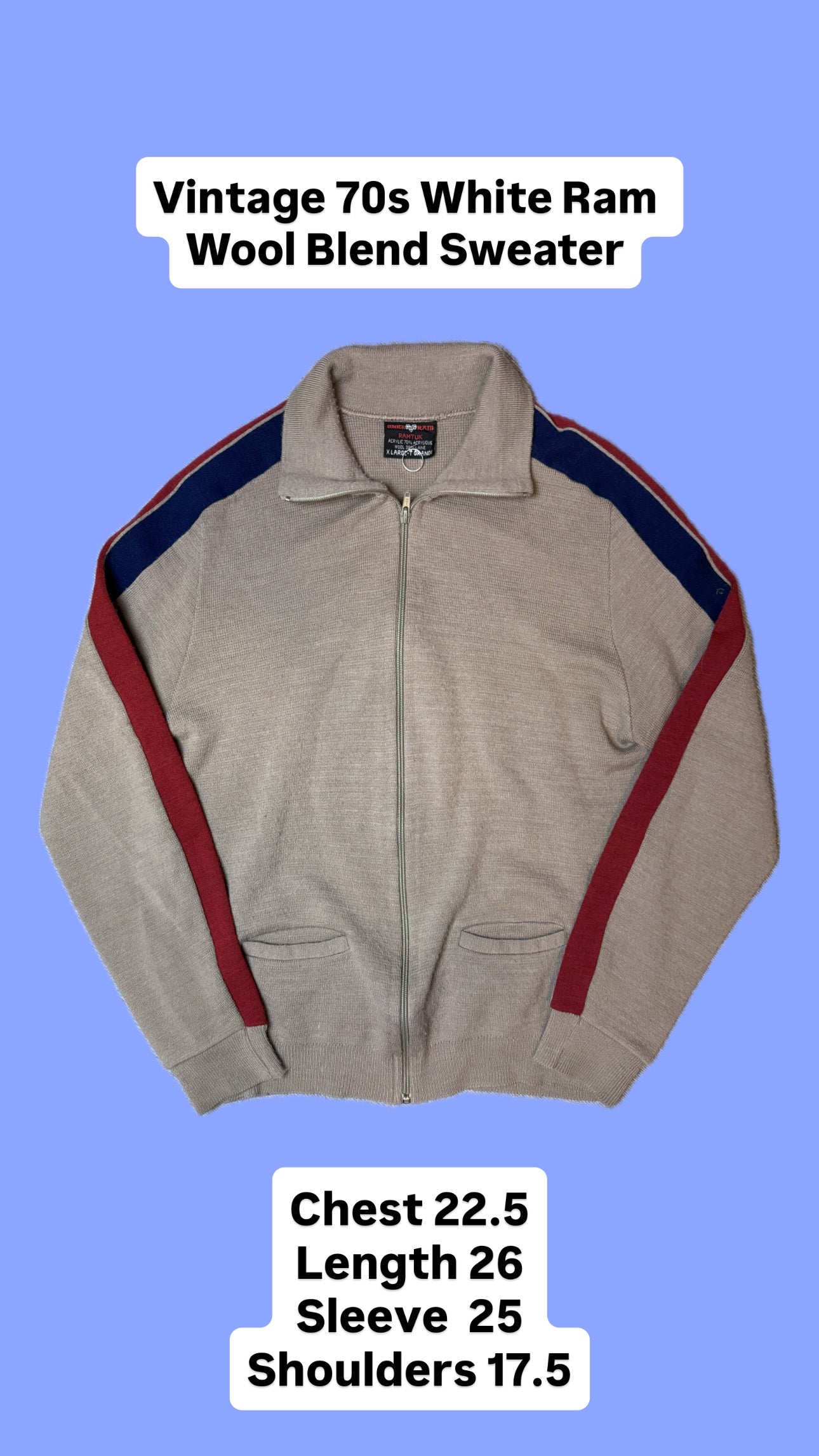 Vintage 1970s White Ram Wool Cardigan