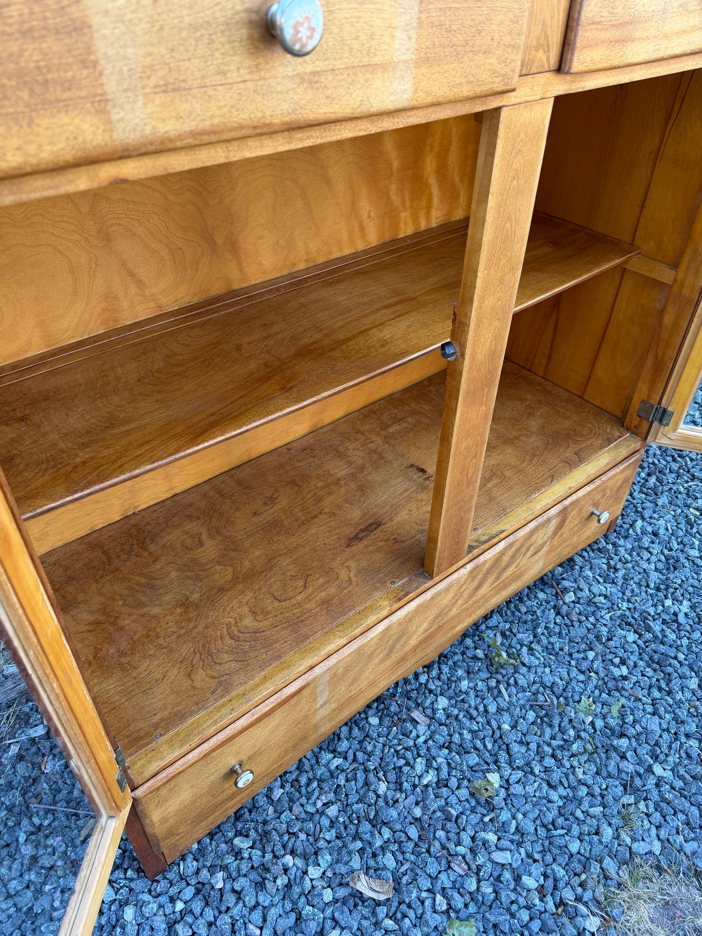 Vintage Wood Glass Door Cabinet