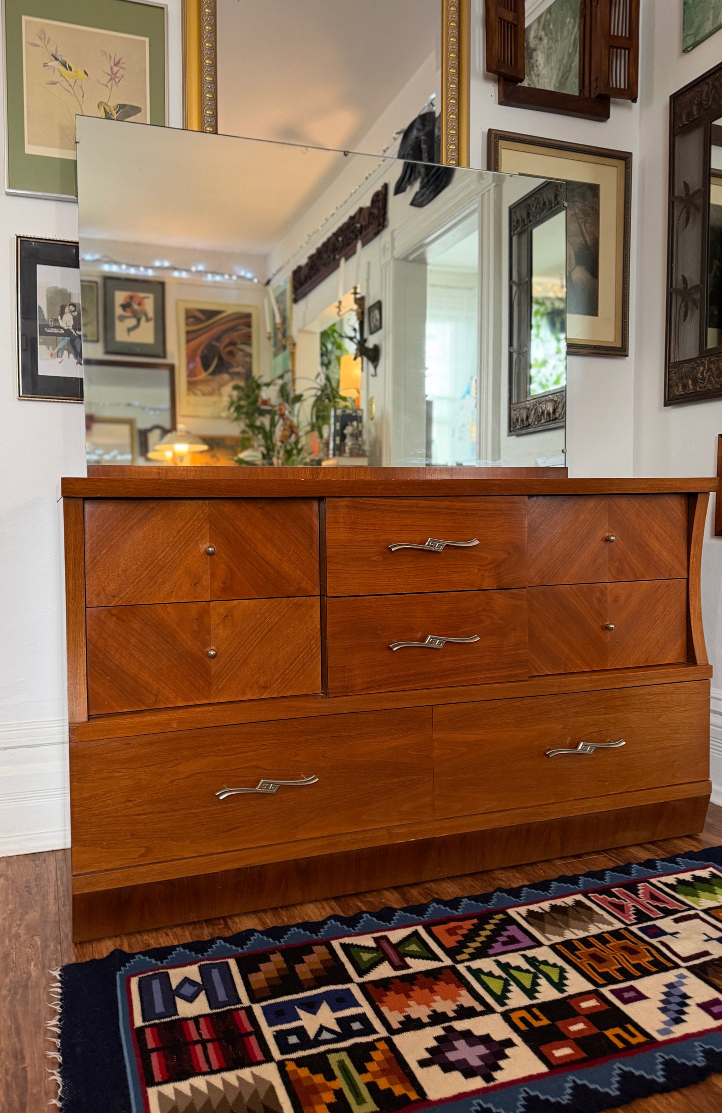 Vintage Walnut Wood 8 Drawer Dresser