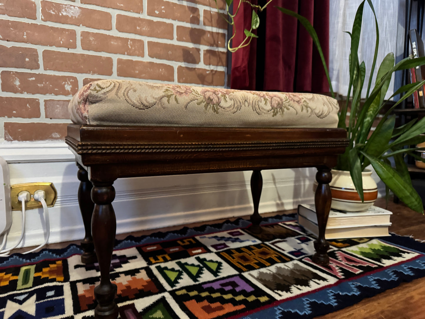 Vintage Dark Solid Oak Ottoman