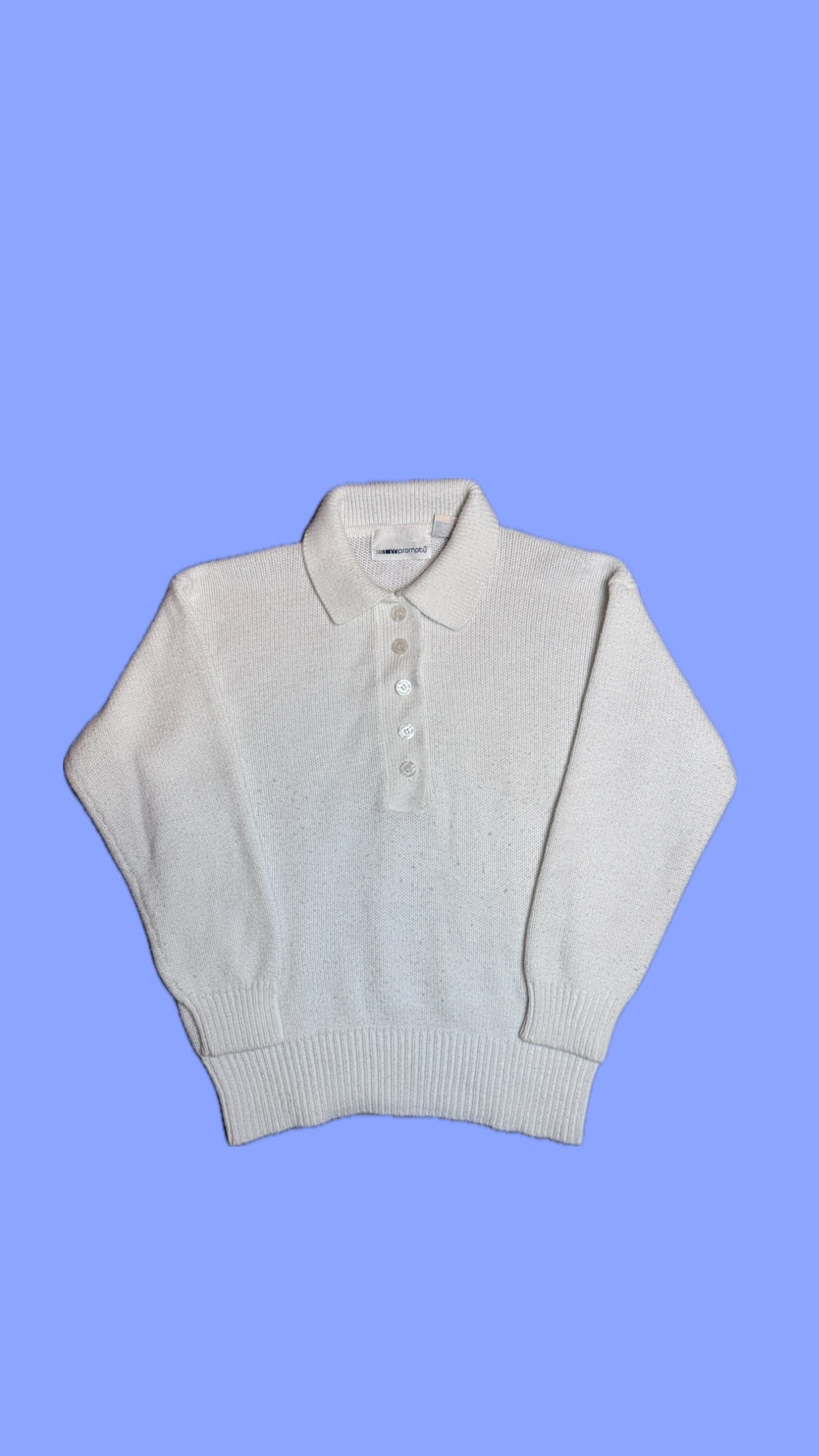 Vintage 80s White Knit Polo Sweater