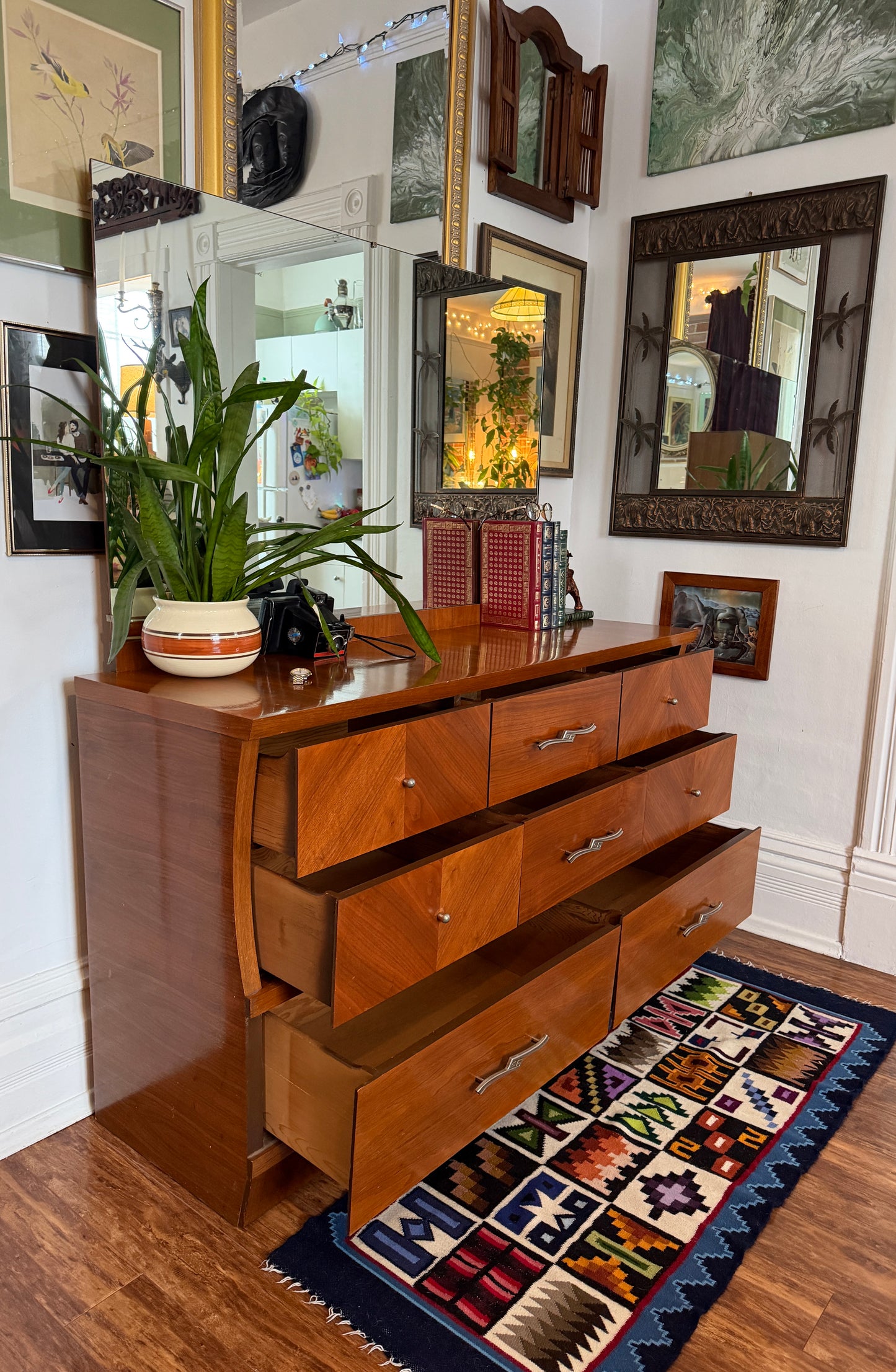 Vintage Walnut Wood 8 Drawer Dresser