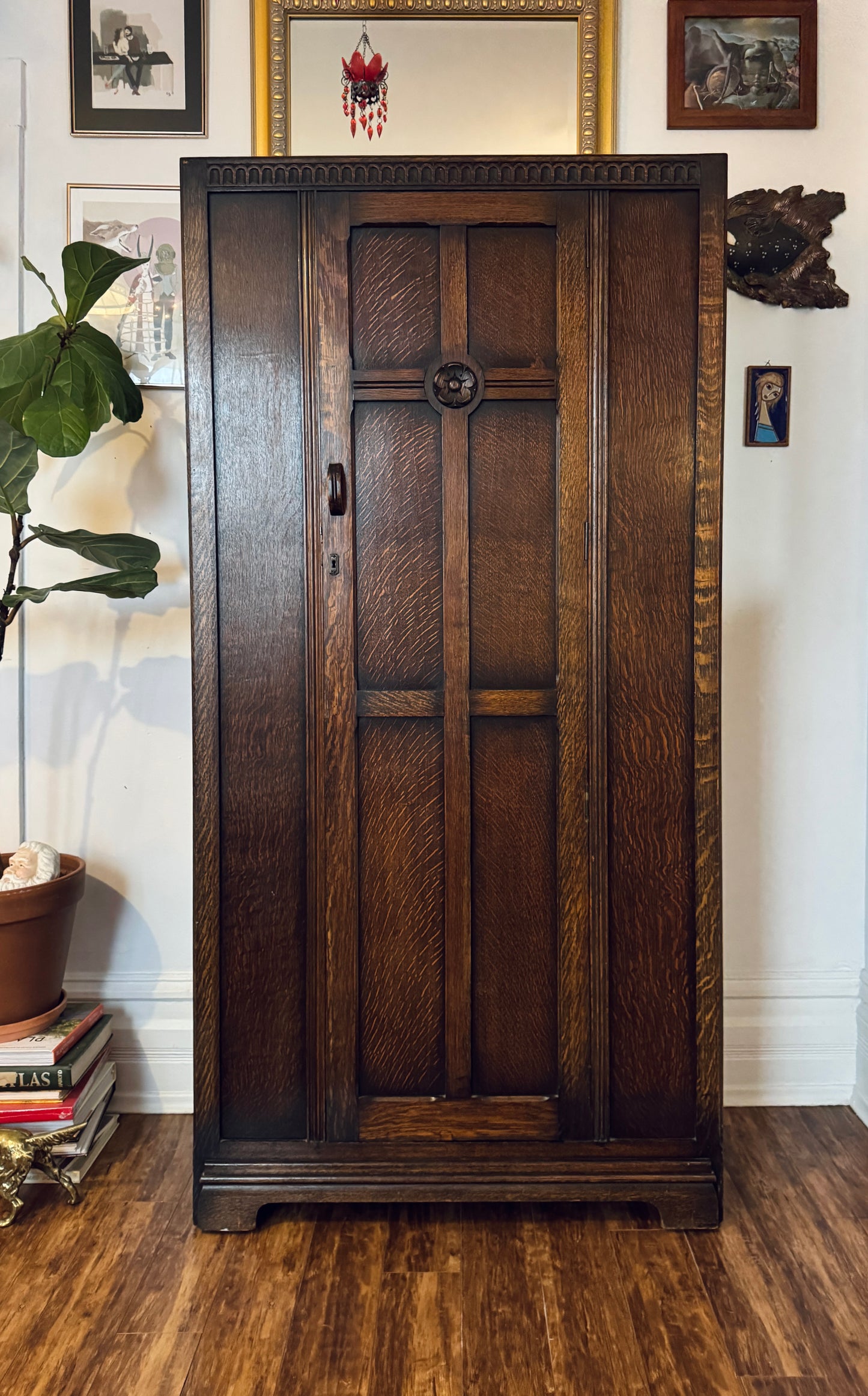 Vintage Arts & Crafts Solid Oak Armoire