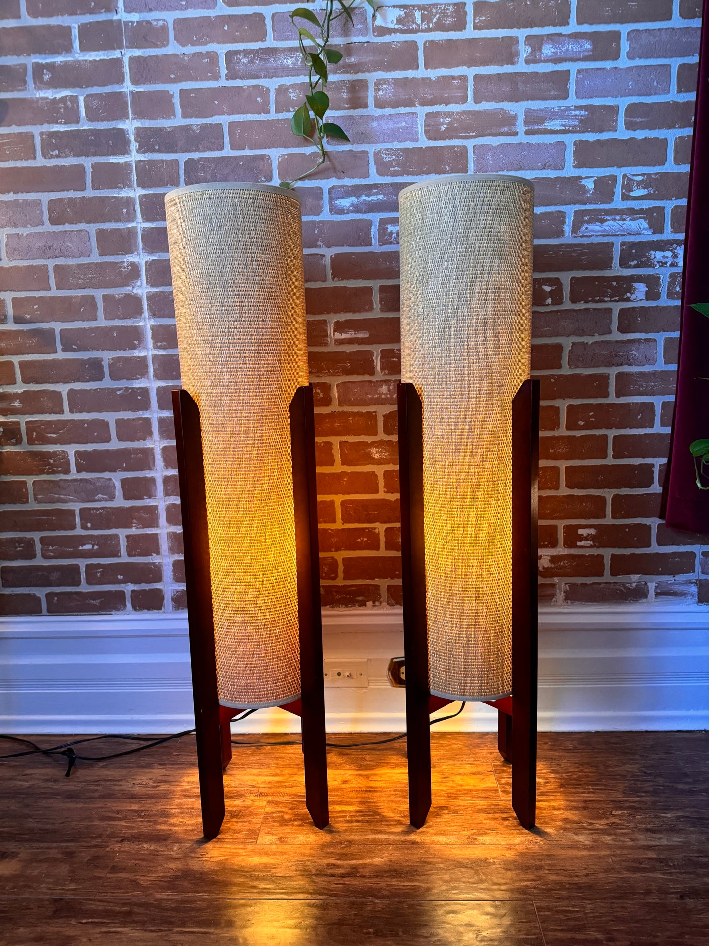 MCM Style Woven & Wood Floor Lamps