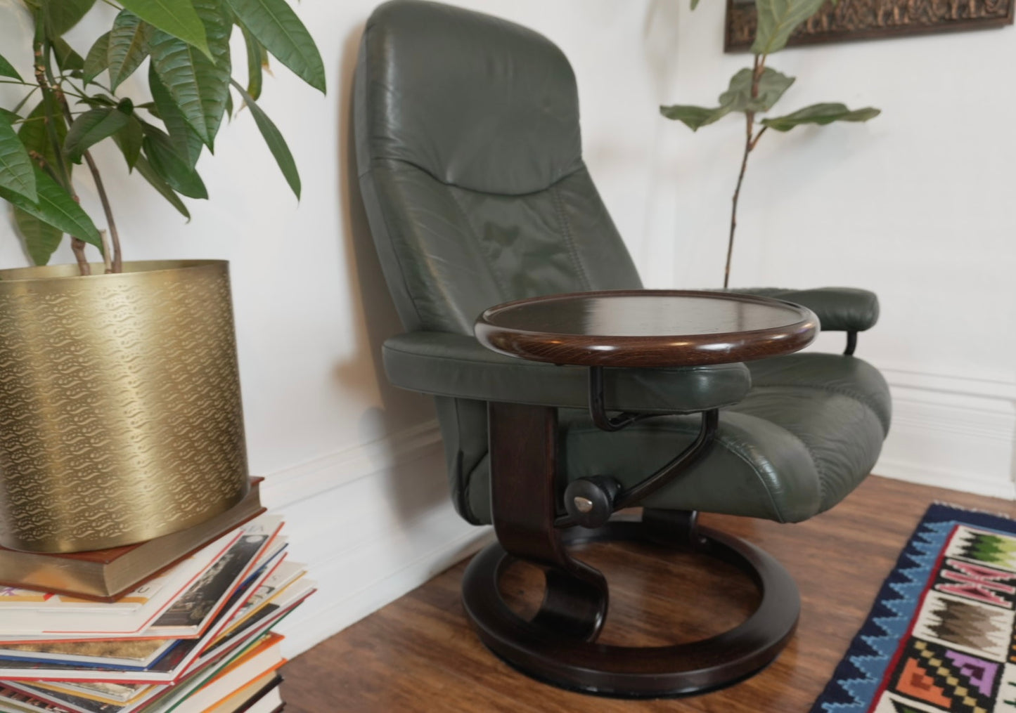Ekornes Stressless Green Leather Recliner & Ottoman