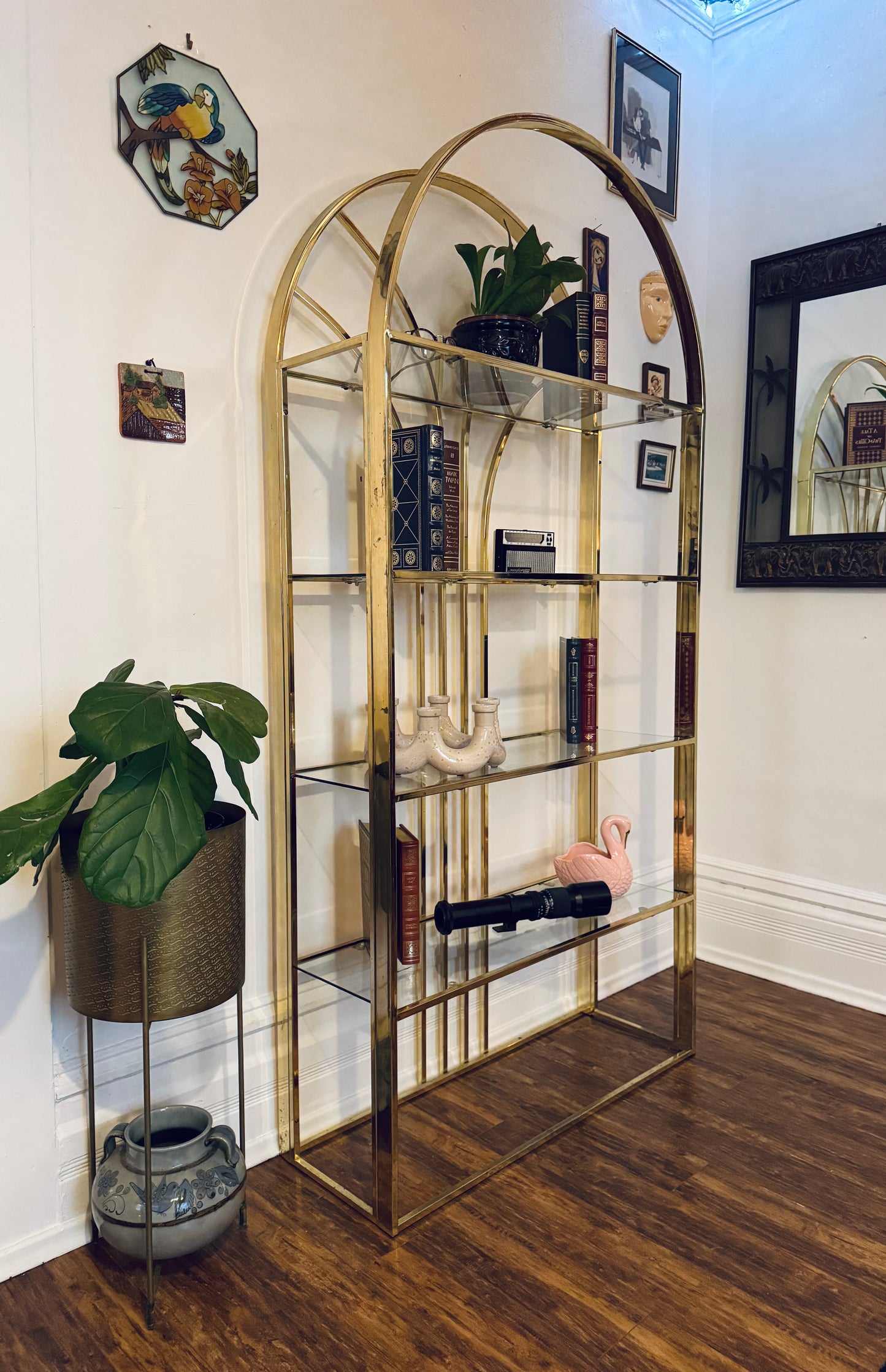 Vintage Arched Brass Etagere Shelf