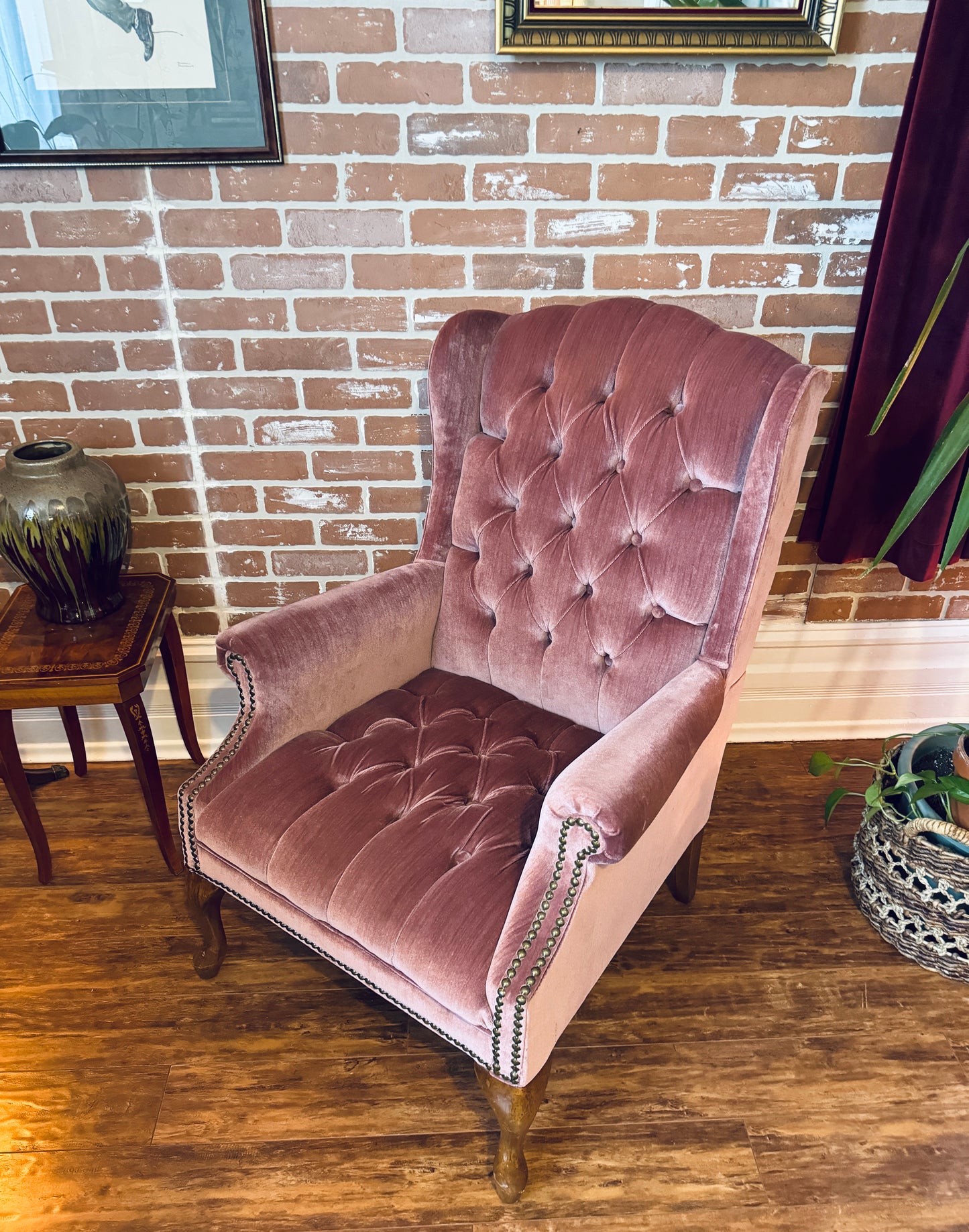 Vintage Pink Velvet Armchair
